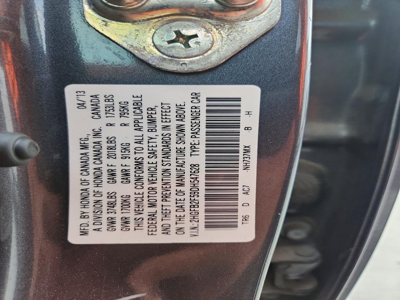2013 Honda Civic Lx Silver vin: 2HGFB2F59DH547628