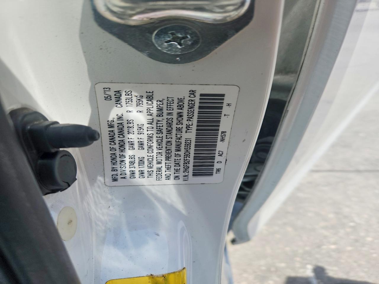 2013 Honda Civic Lx White vin: 2HGFB2F59DH559231