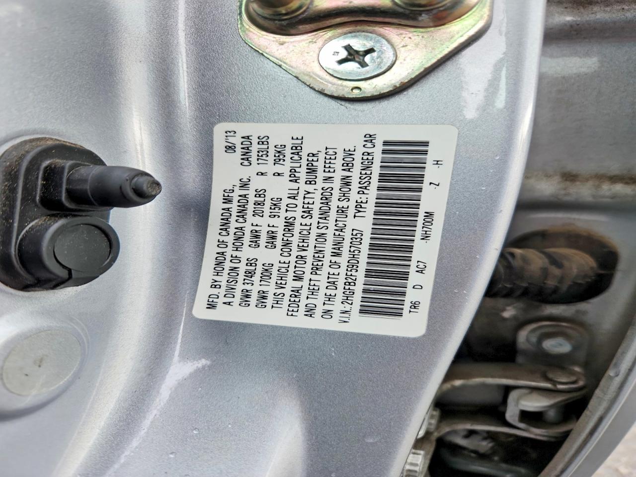 2013 Honda Civic Lx Silver vin: 2HGFB2F59DH570357