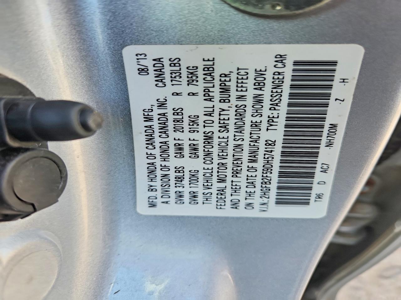 2013 Honda Civic Lx Silver vin: 2HGFB2F59DH574182