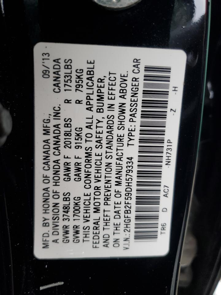 2013 Honda Civic Lx Black vin: 2HGFB2F59DH579334