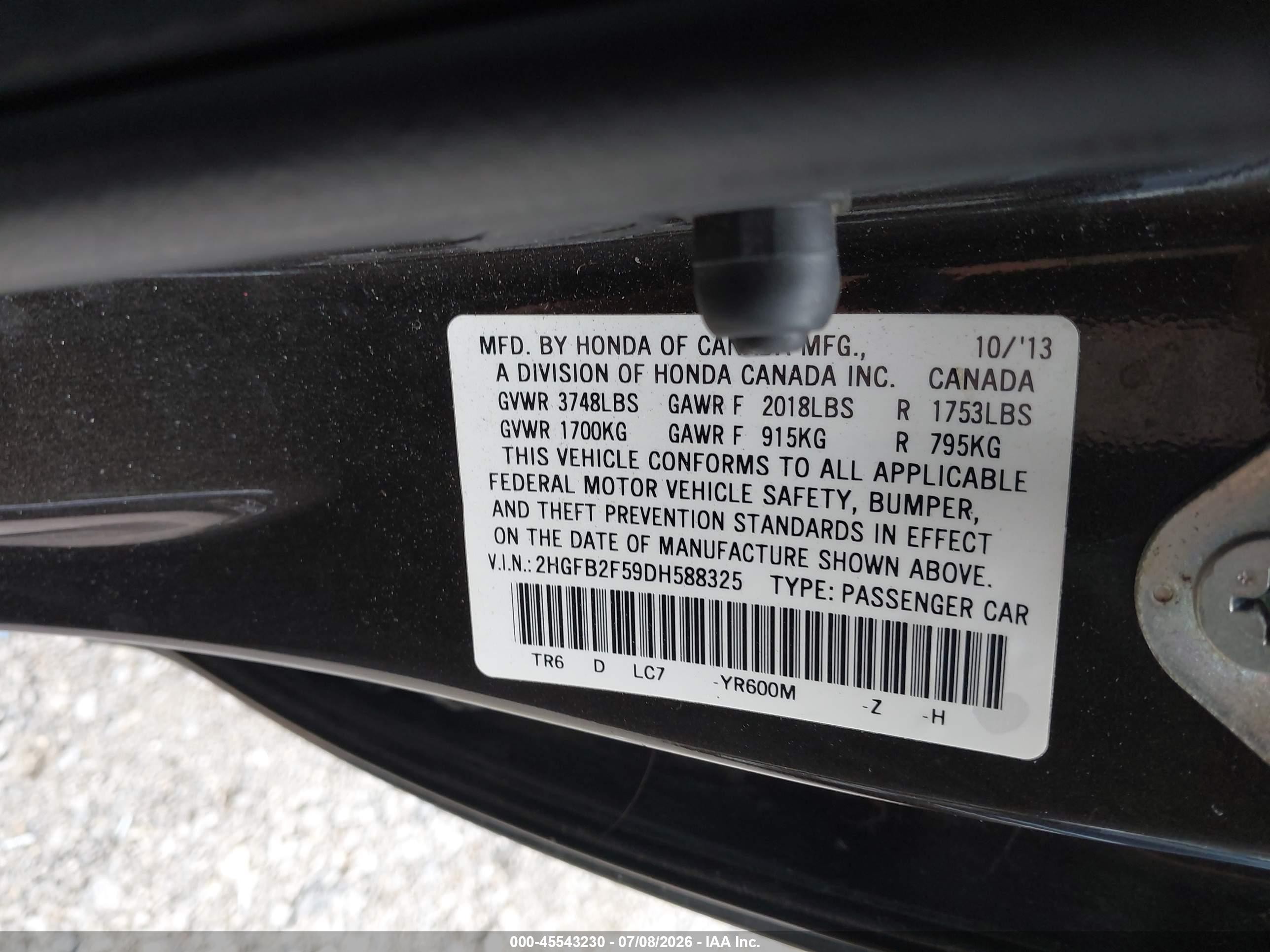 2013 Honda Civic Lx Brown vin: 2HGFB2F59DH588325