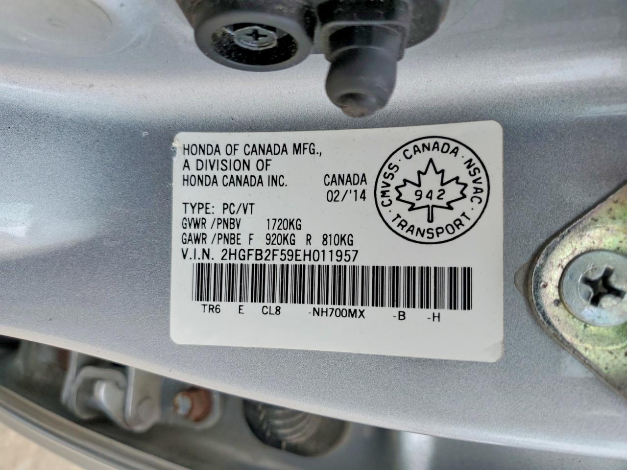 2014 Honda Civic Lx Silver vin: 2HGFB2F59EH011957