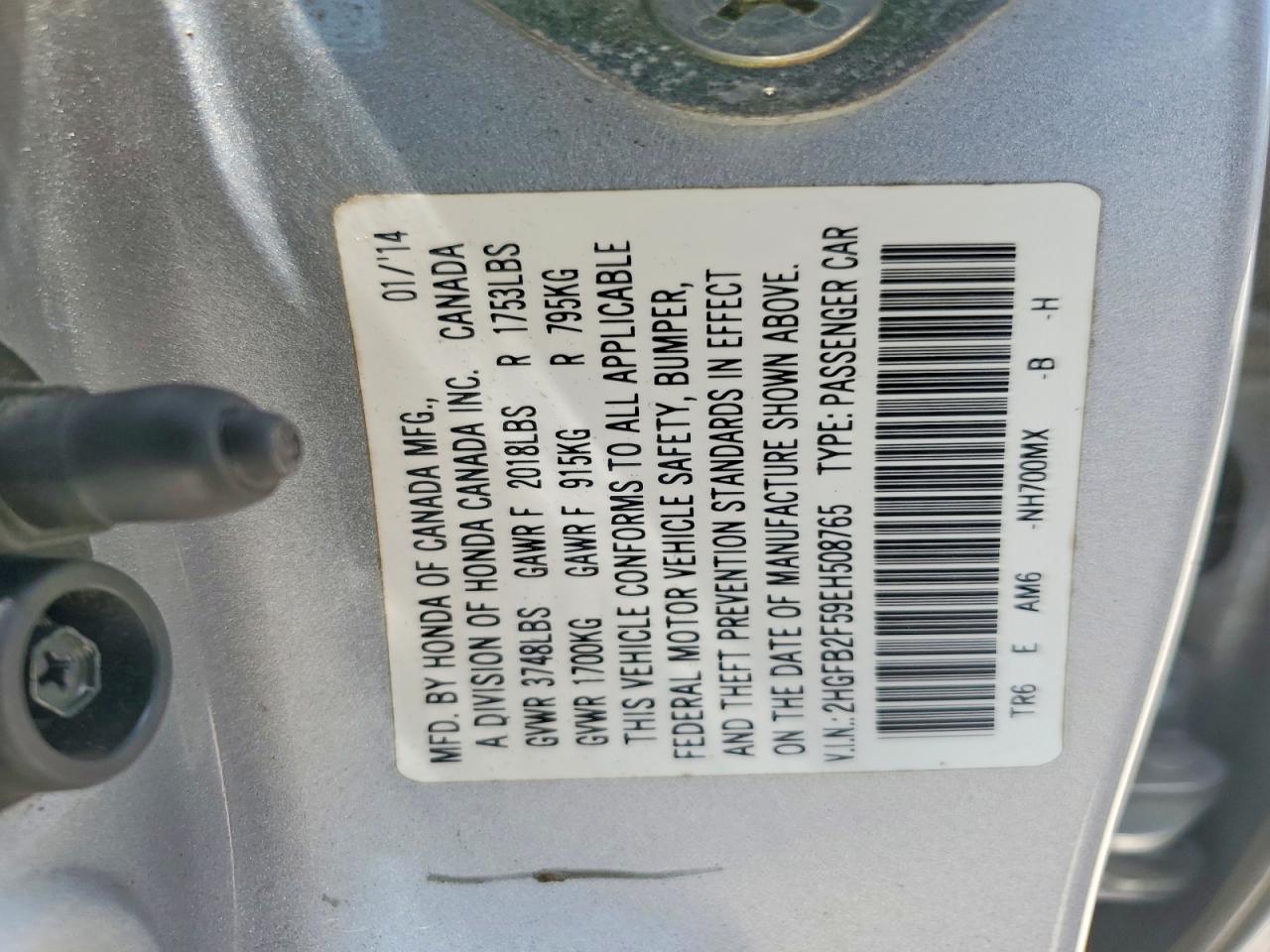 2014 Honda Civic Lx Silver vin: 2HGFB2F59EH508765