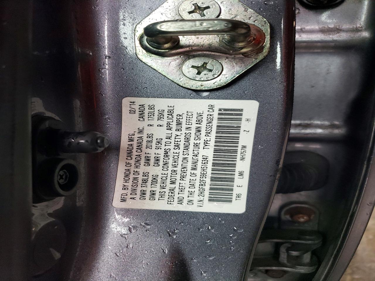 2014 Honda Civic Lx Gray vin: 2HGFB2F59EH516347