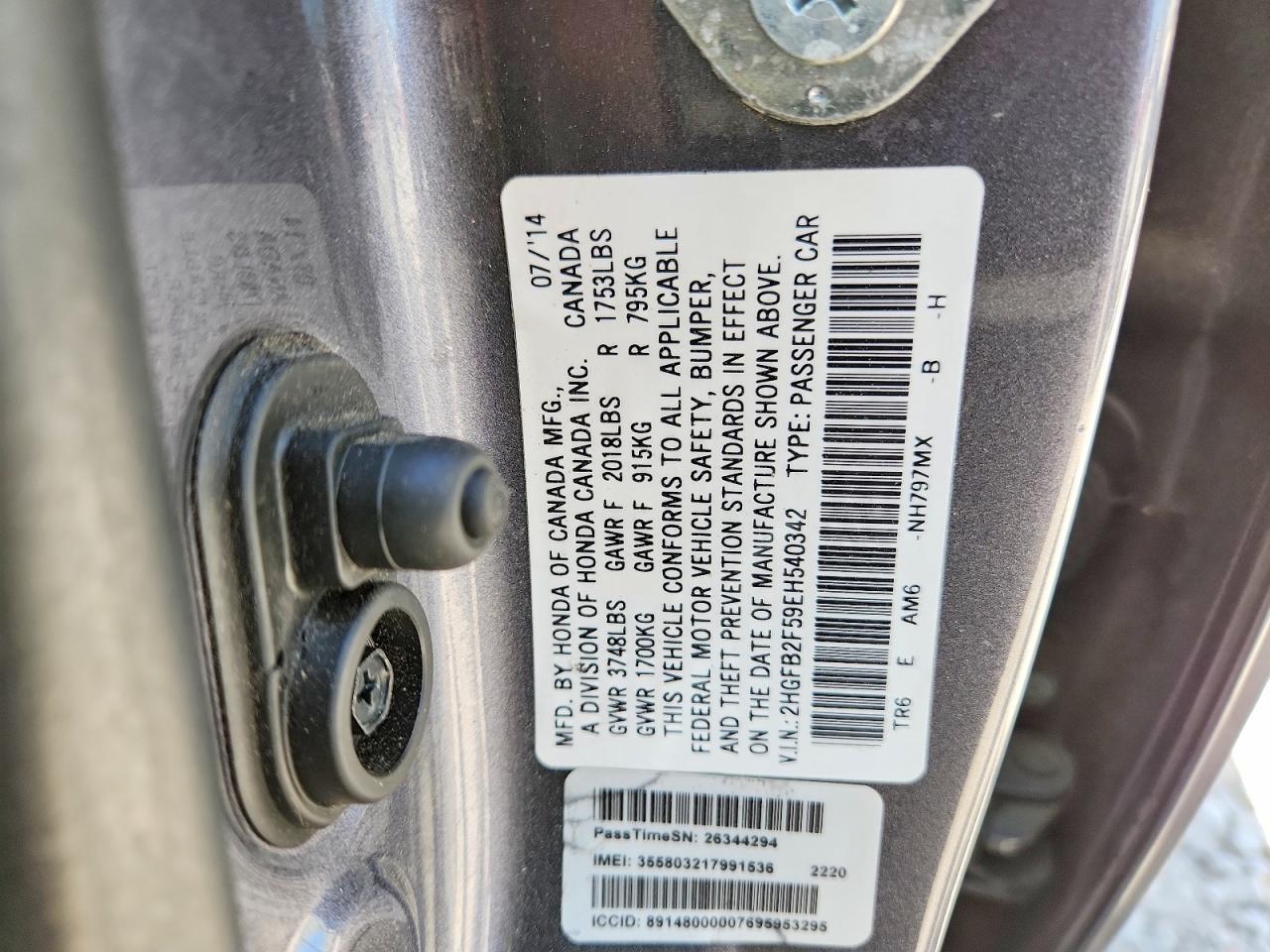 2014 Honda Civic Lx Gray vin: 2HGFB2F59EH540342