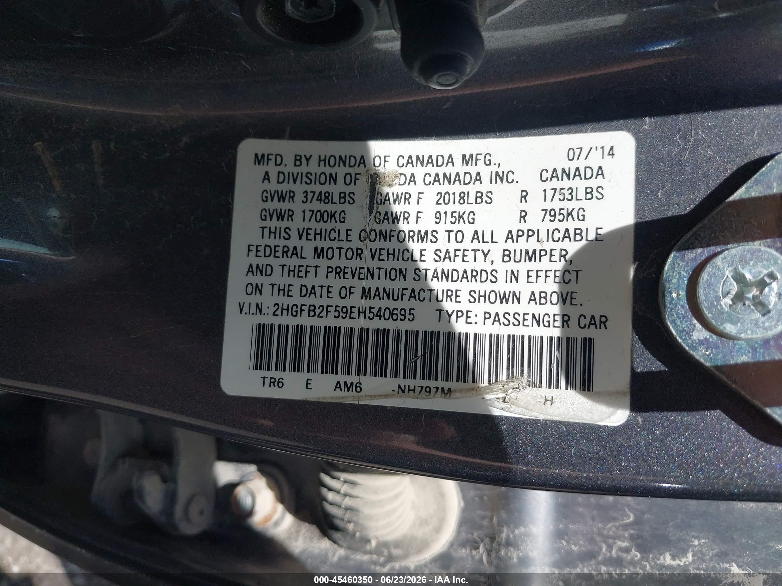 2014 Honda Civic Lx Gray vin: 2HGFB2F59EH540695