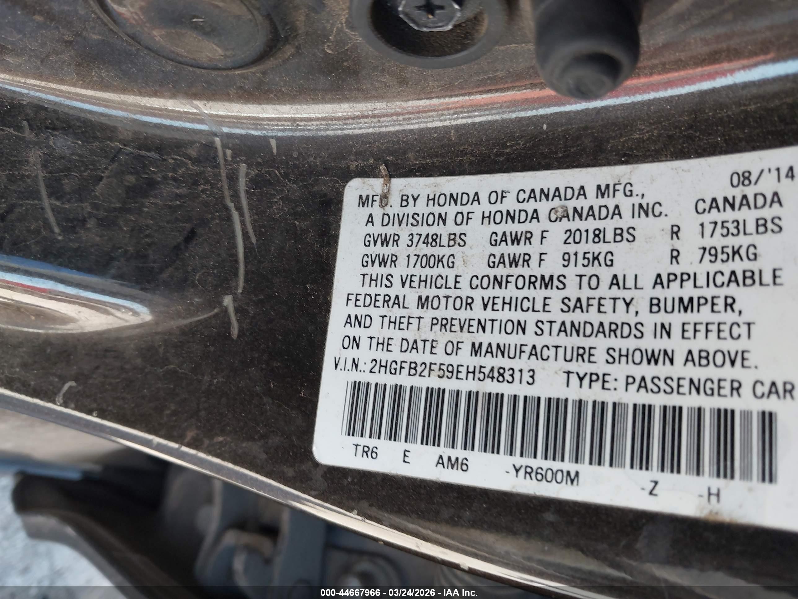 2014 Honda Civic Lx Brown vin: 2HGFB2F59EH548313