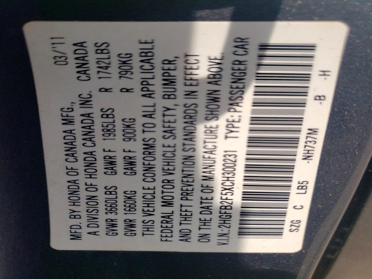 2012 Honda Civic Lx Gray vin: 2HGFB2F5XCH300231