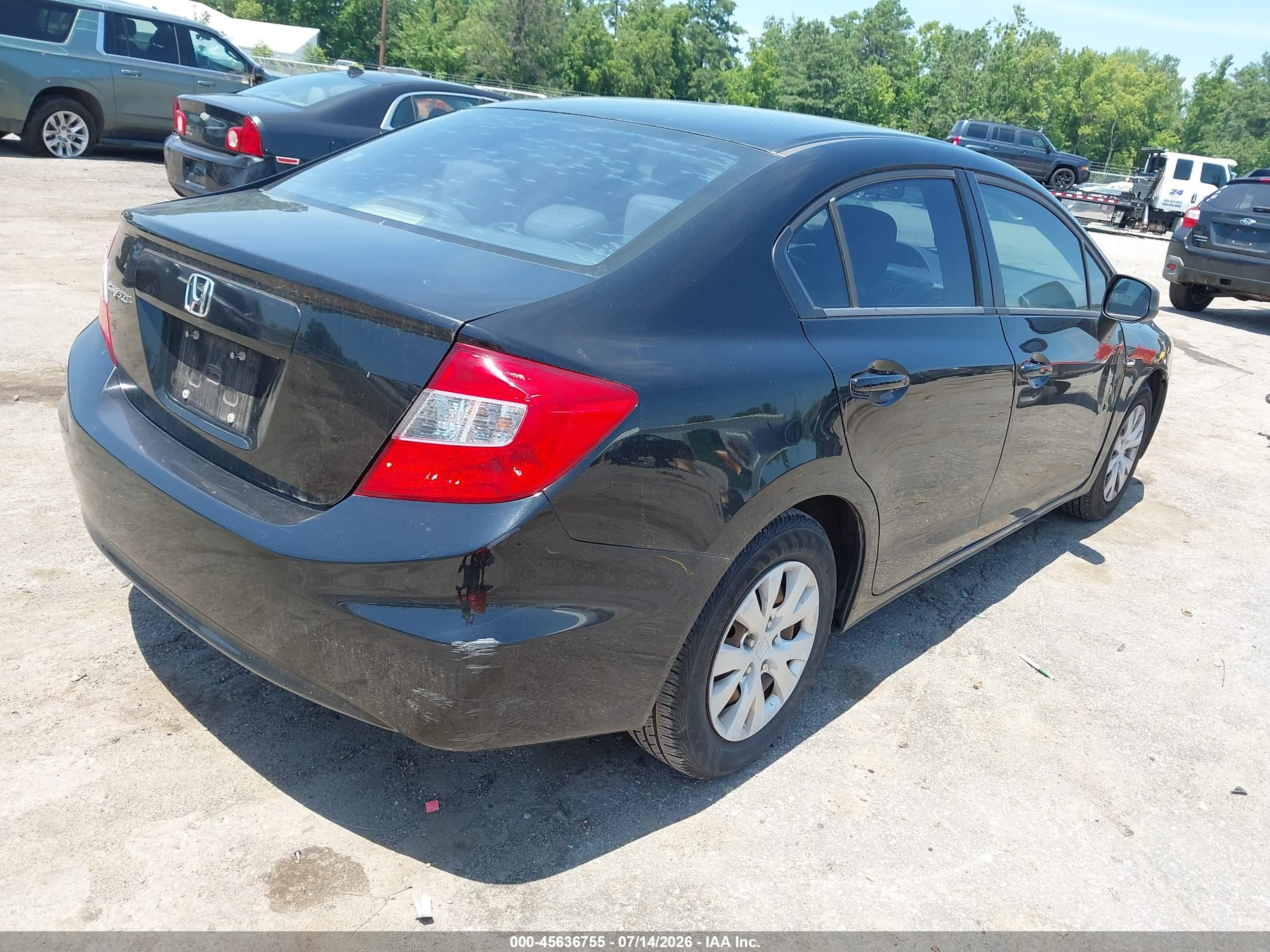 2012 Honda Civic Lx Black vin: 2HGFB2F5XCH304697