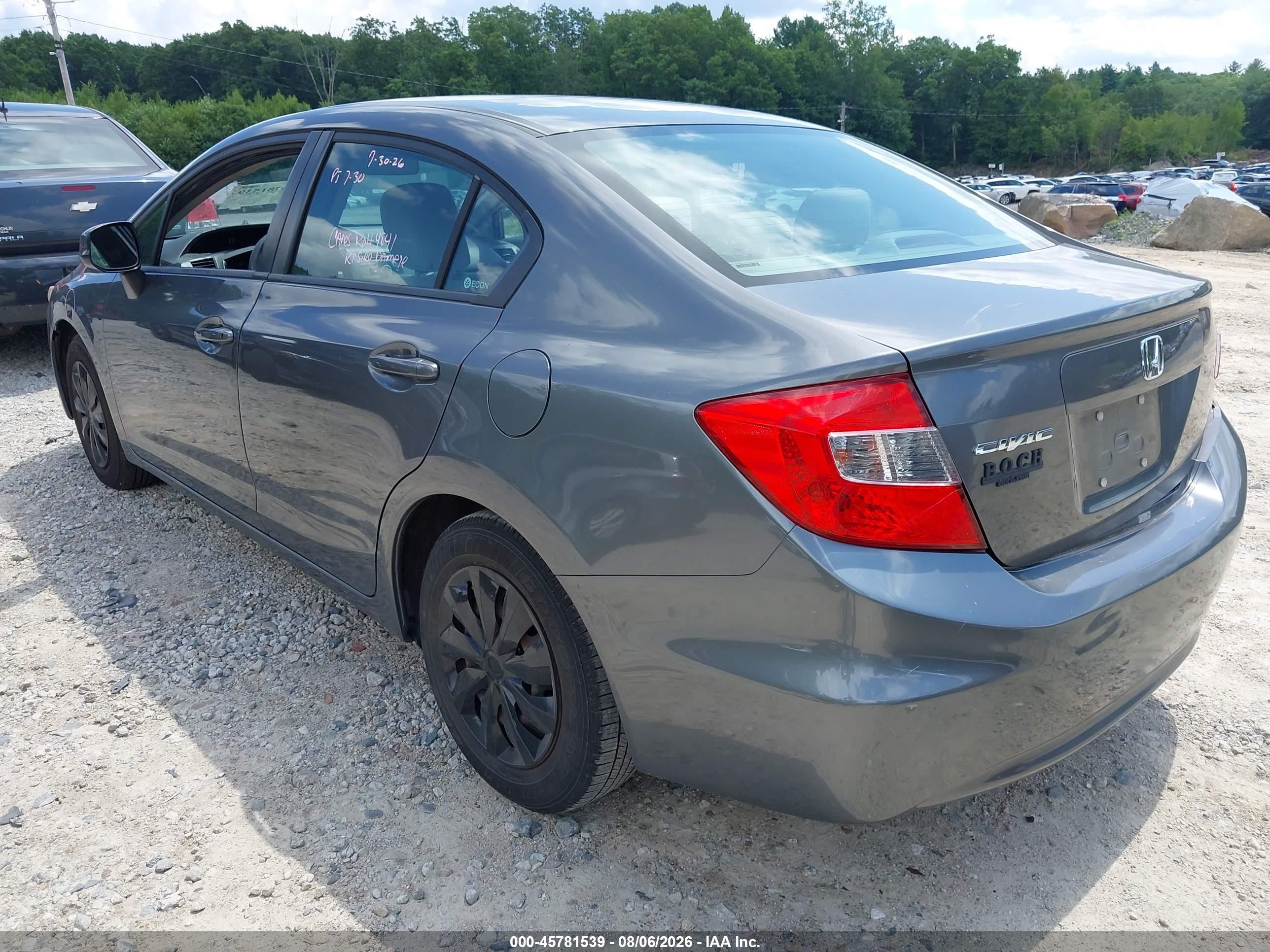 2012 Honda Civic Lx Gray vin: 2HGFB2F5XCH304814