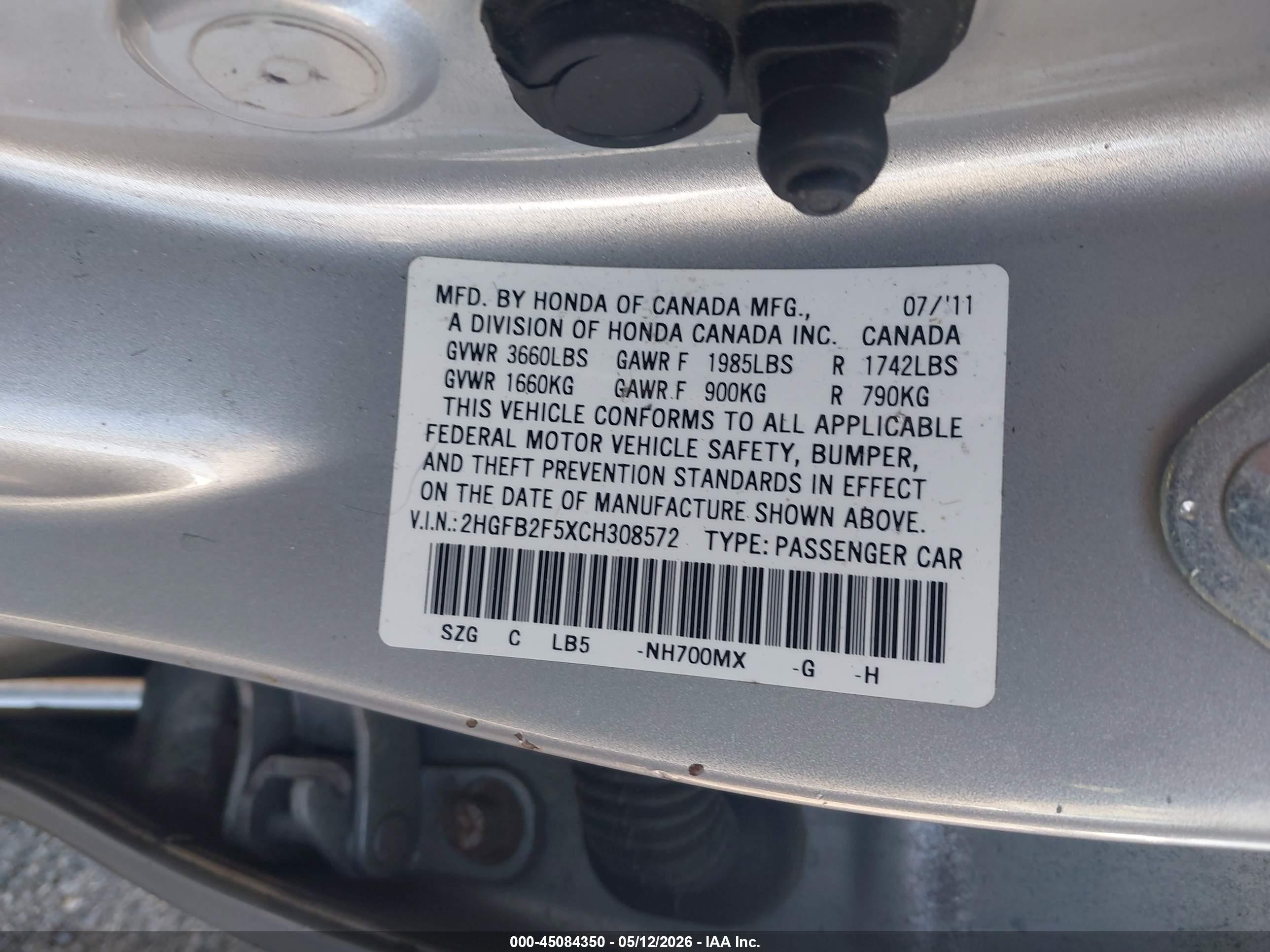 2012 Honda Civic Lx Silver vin: 2HGFB2F5XCH308572