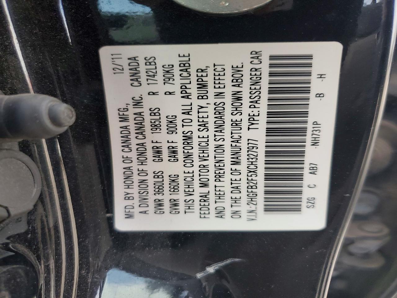 2012 Honda Civic Lx Black vin: 2HGFB2F5XCH327977