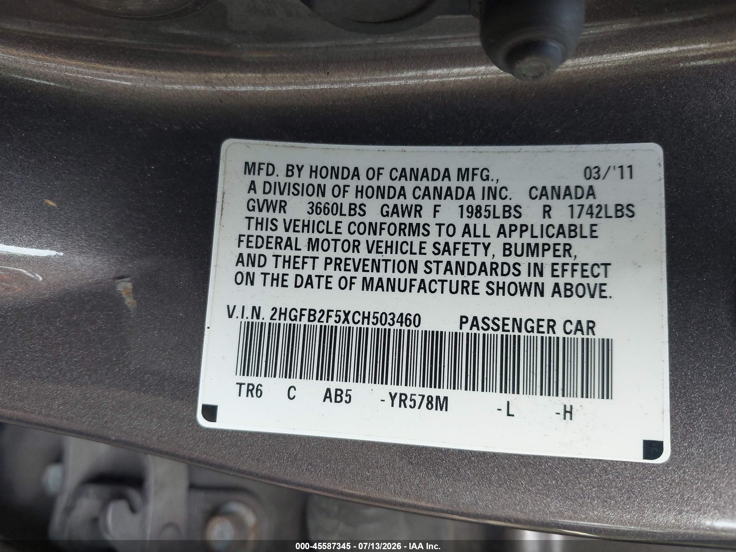 2012 Honda Civic Lx Gray vin: 2HGFB2F5XCH503460
