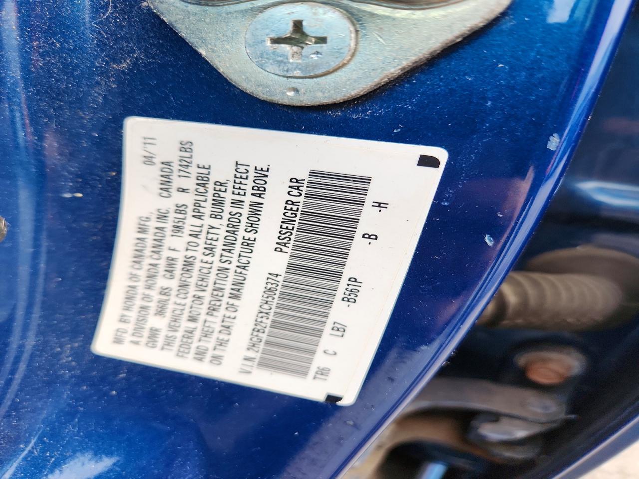 2012 Honda Civic Lx Blue vin: 2HGFB2F5XCH506374