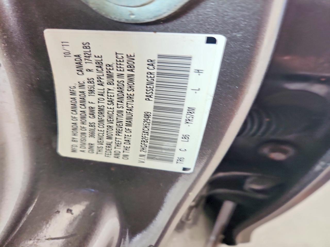 2012 Honda Civic Lx Gray vin: 2HGFB2F5XCH529489