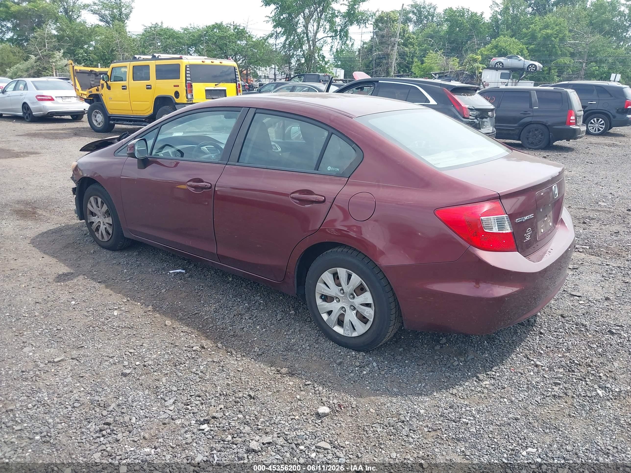 2012 Honda Civic Lx Бордовый vin: 2HGFB2F5XCH533459