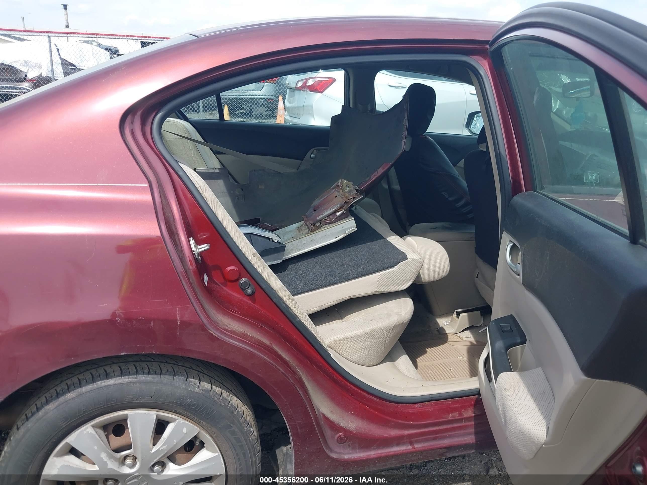 2012 Honda Civic Lx Бордовый vin: 2HGFB2F5XCH533459