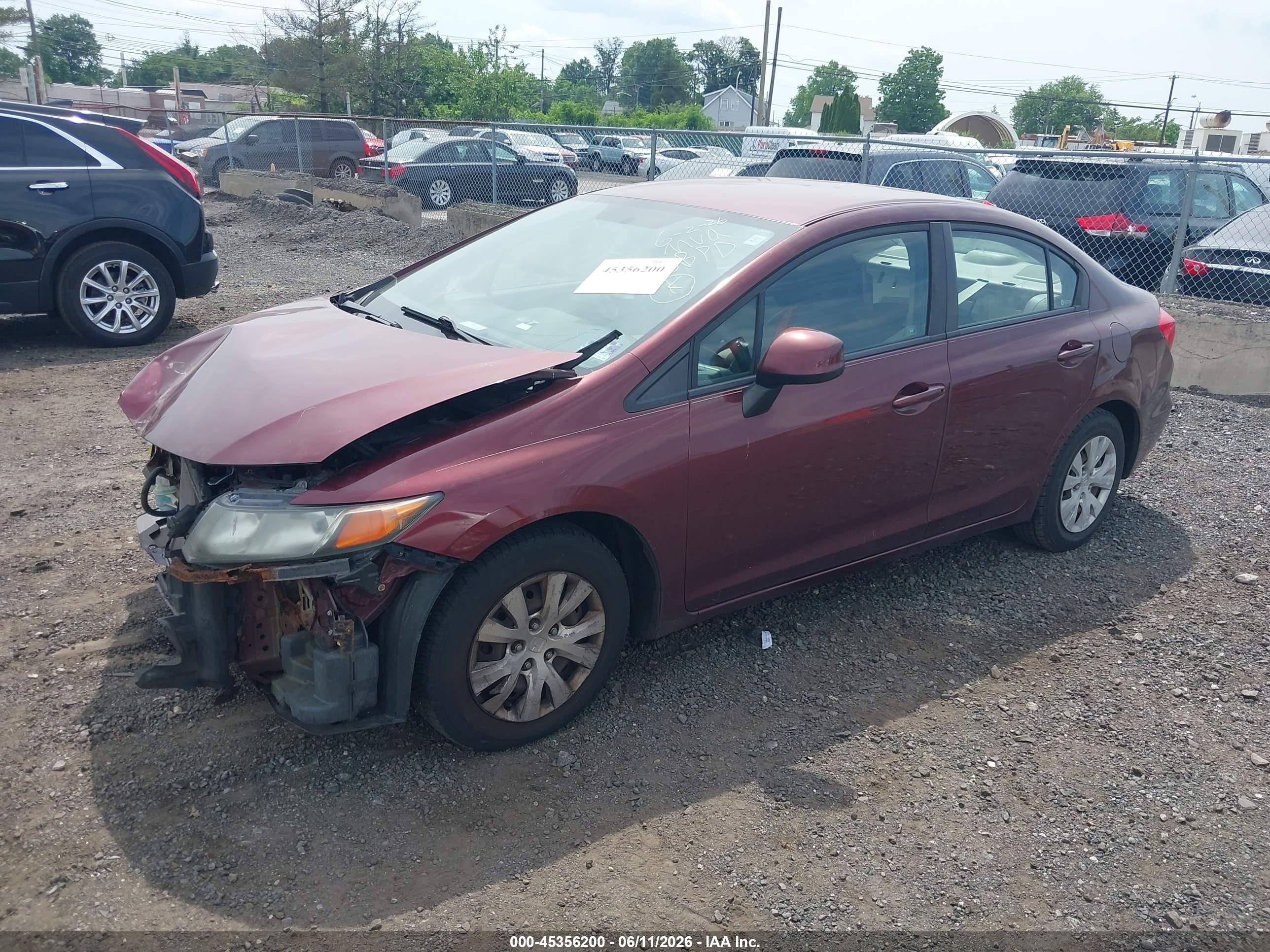 2012 Honda Civic Lx Бордовый vin: 2HGFB2F5XCH533459