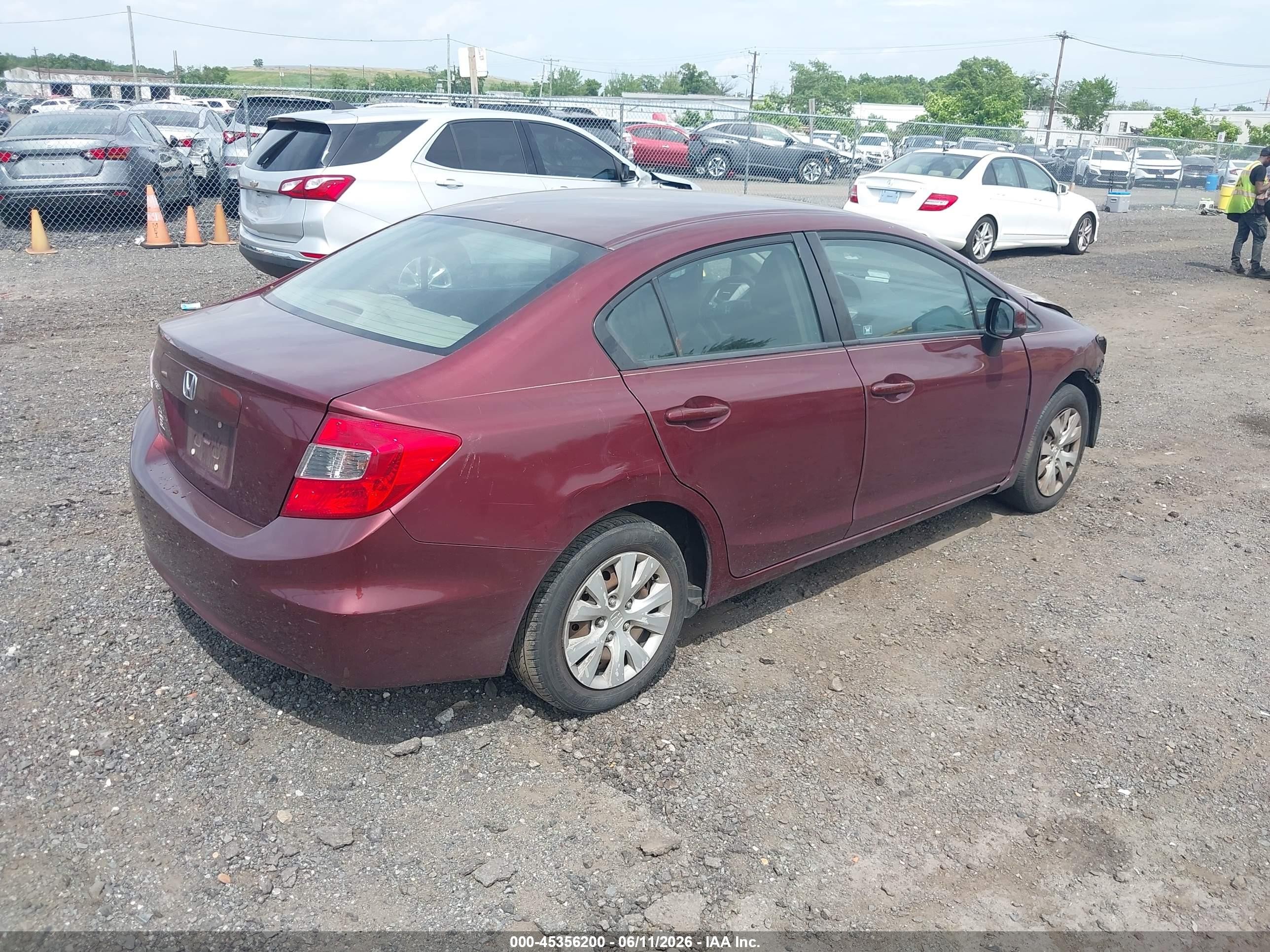 2012 Honda Civic Lx Бордовый vin: 2HGFB2F5XCH533459