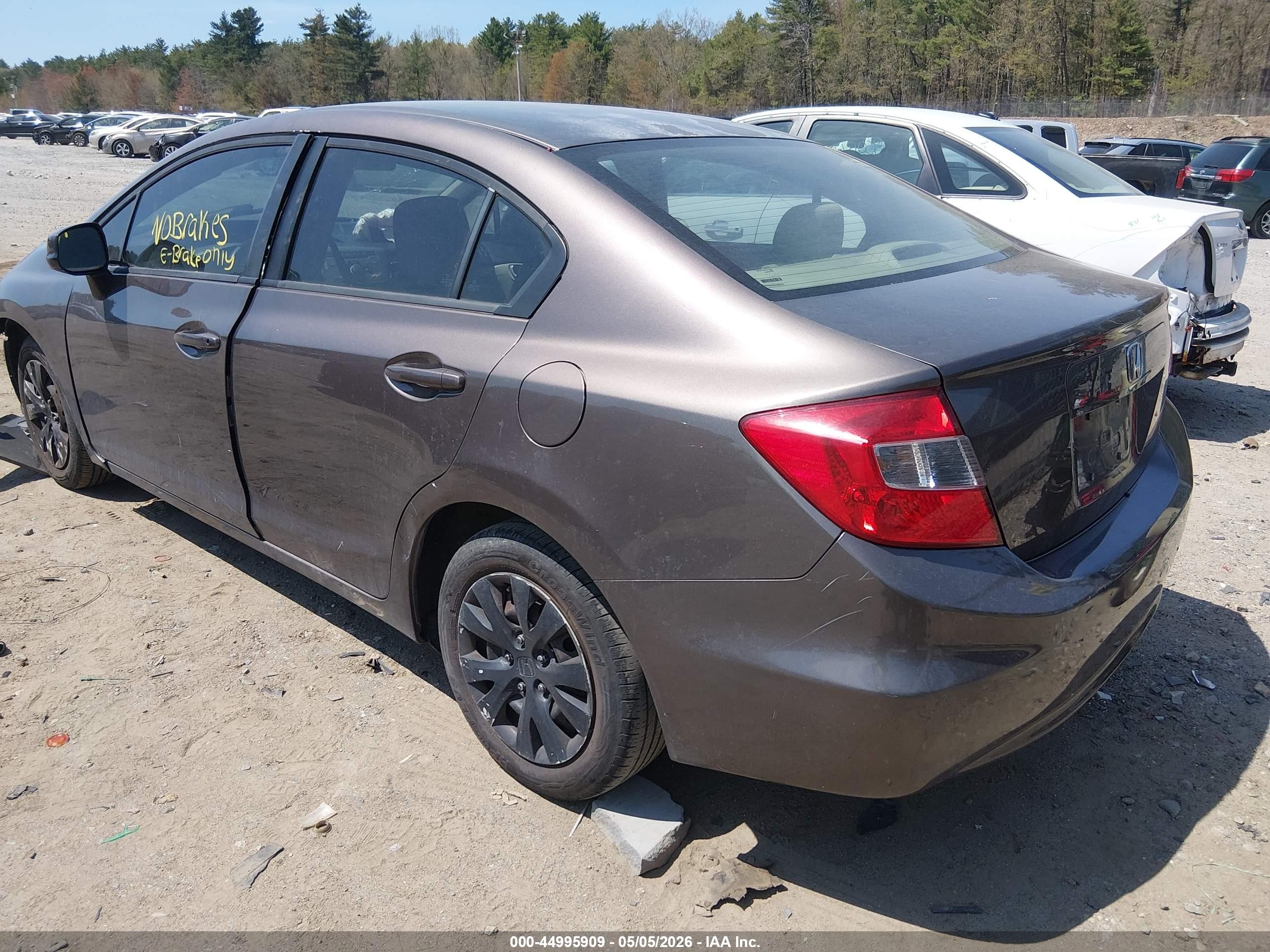 2012 Honda Civic Lx Gray vin: 2HGFB2F5XCH537978