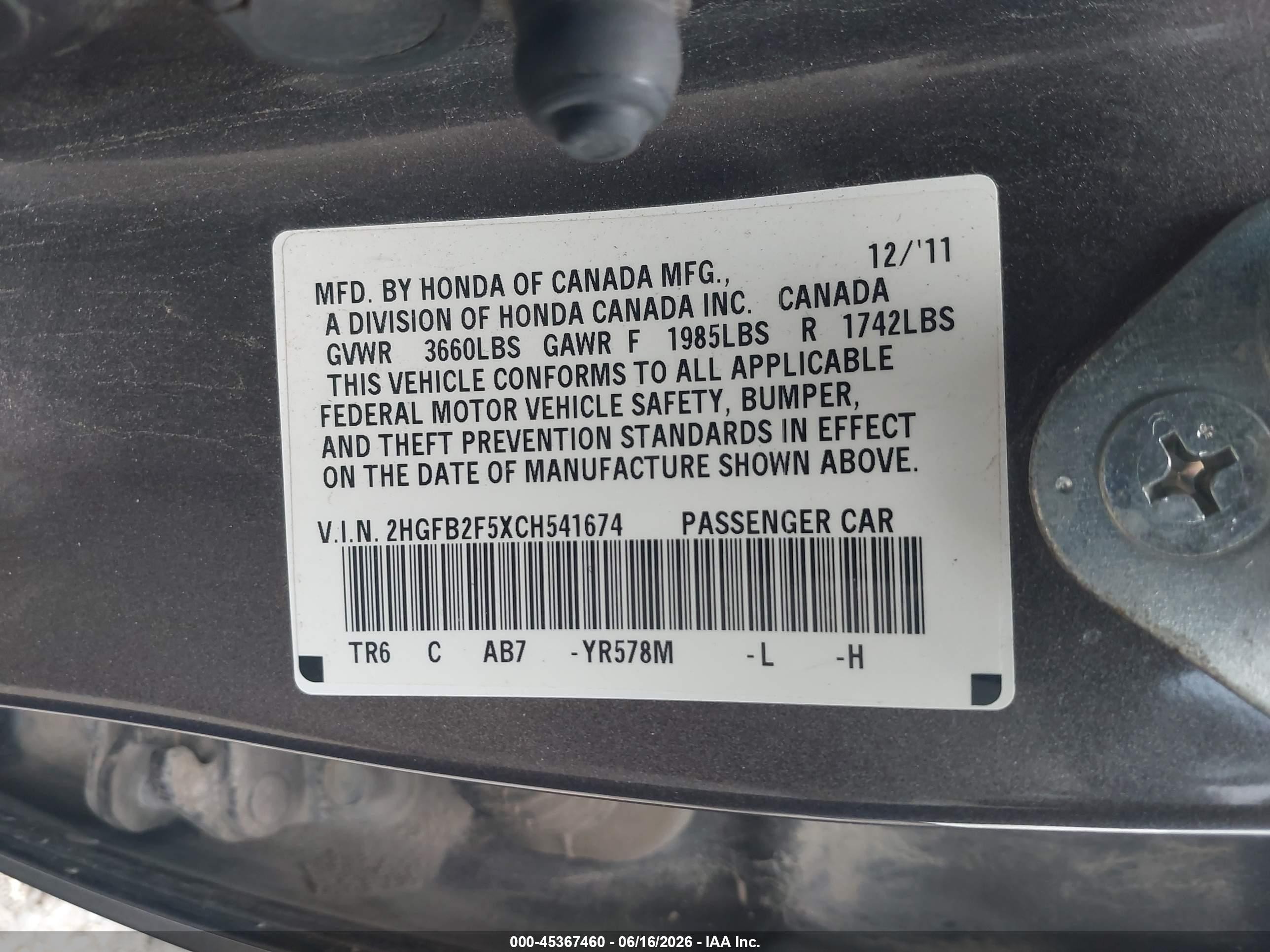 2012 Honda Civic Lx Серый vin: 2HGFB2F5XCH541674