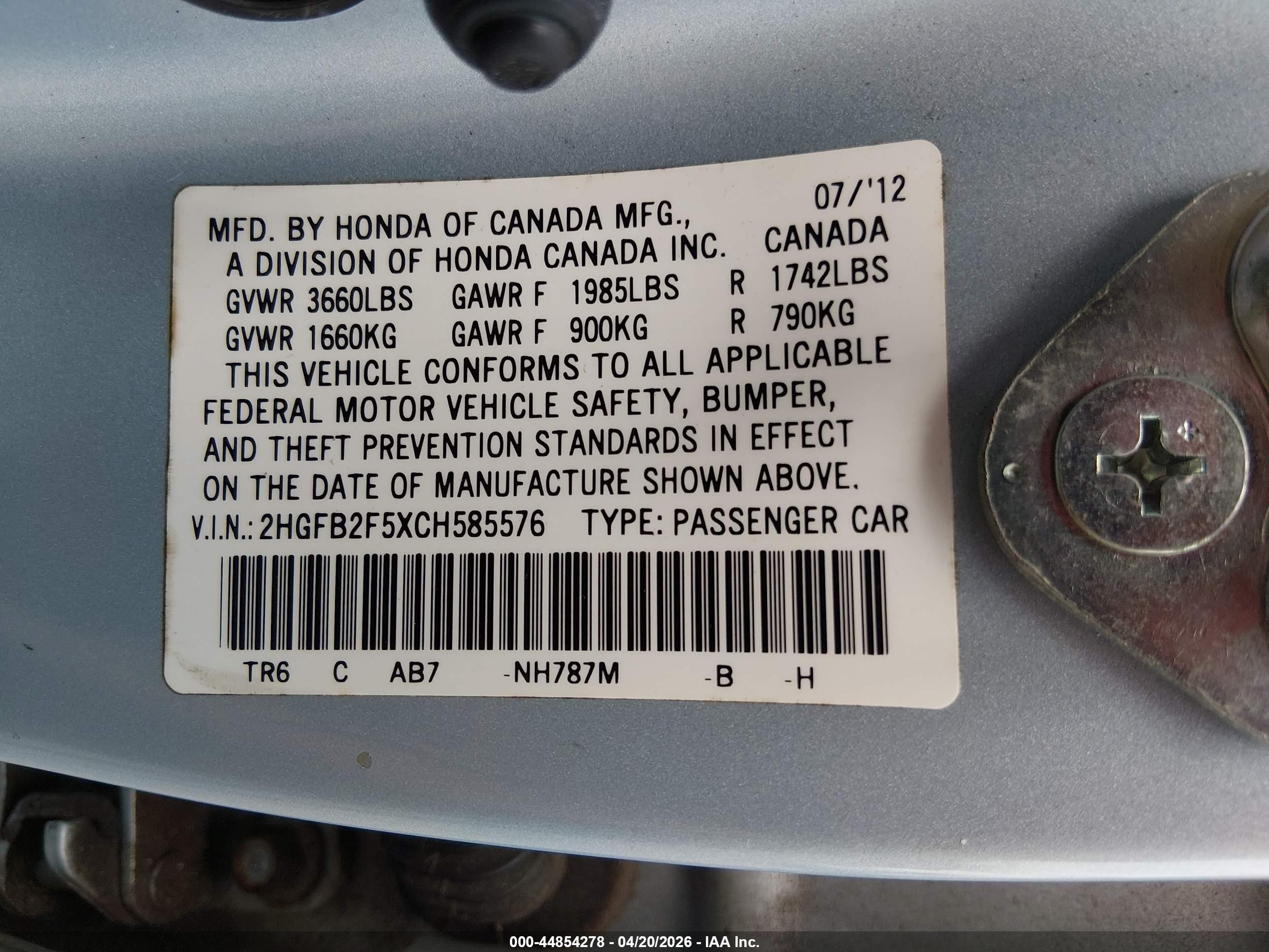 2012 Honda Civic Lx Blue vin: 2HGFB2F5XCH585576