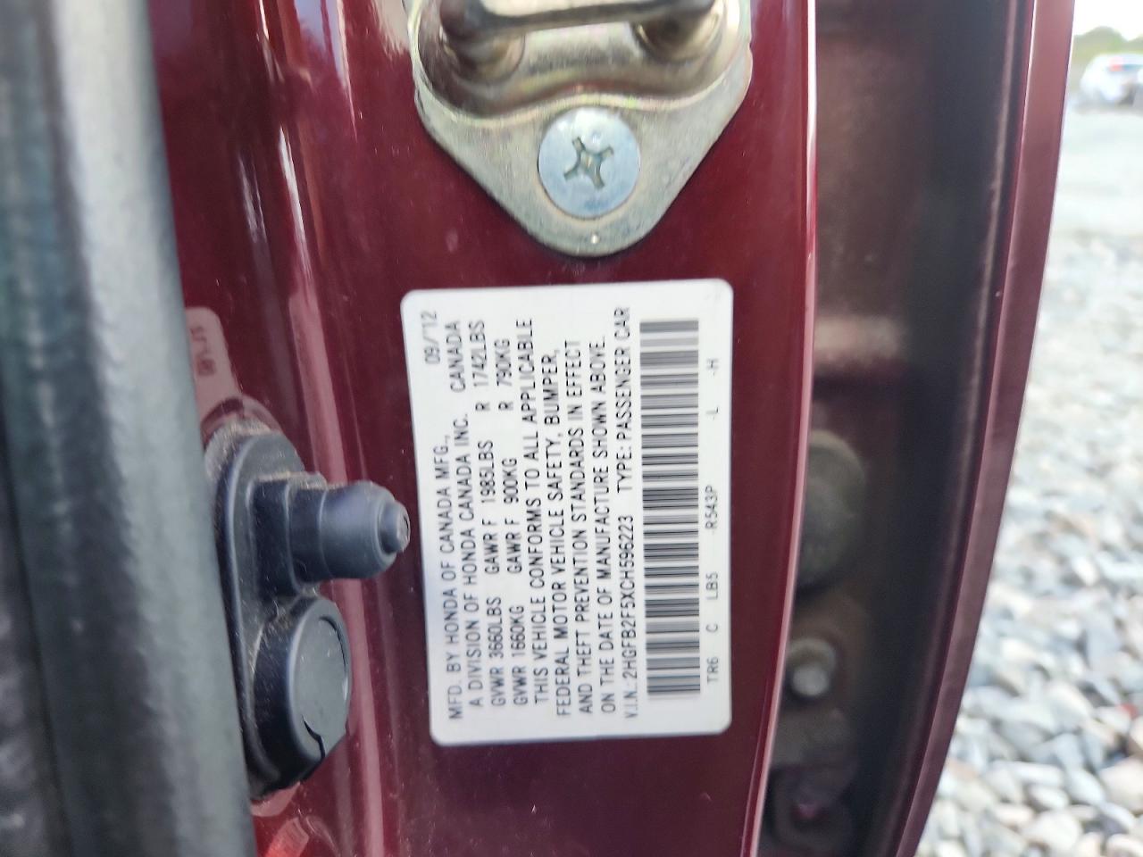 2012 Honda Civic Lx Burgundy vin: 2HGFB2F5XCH596223