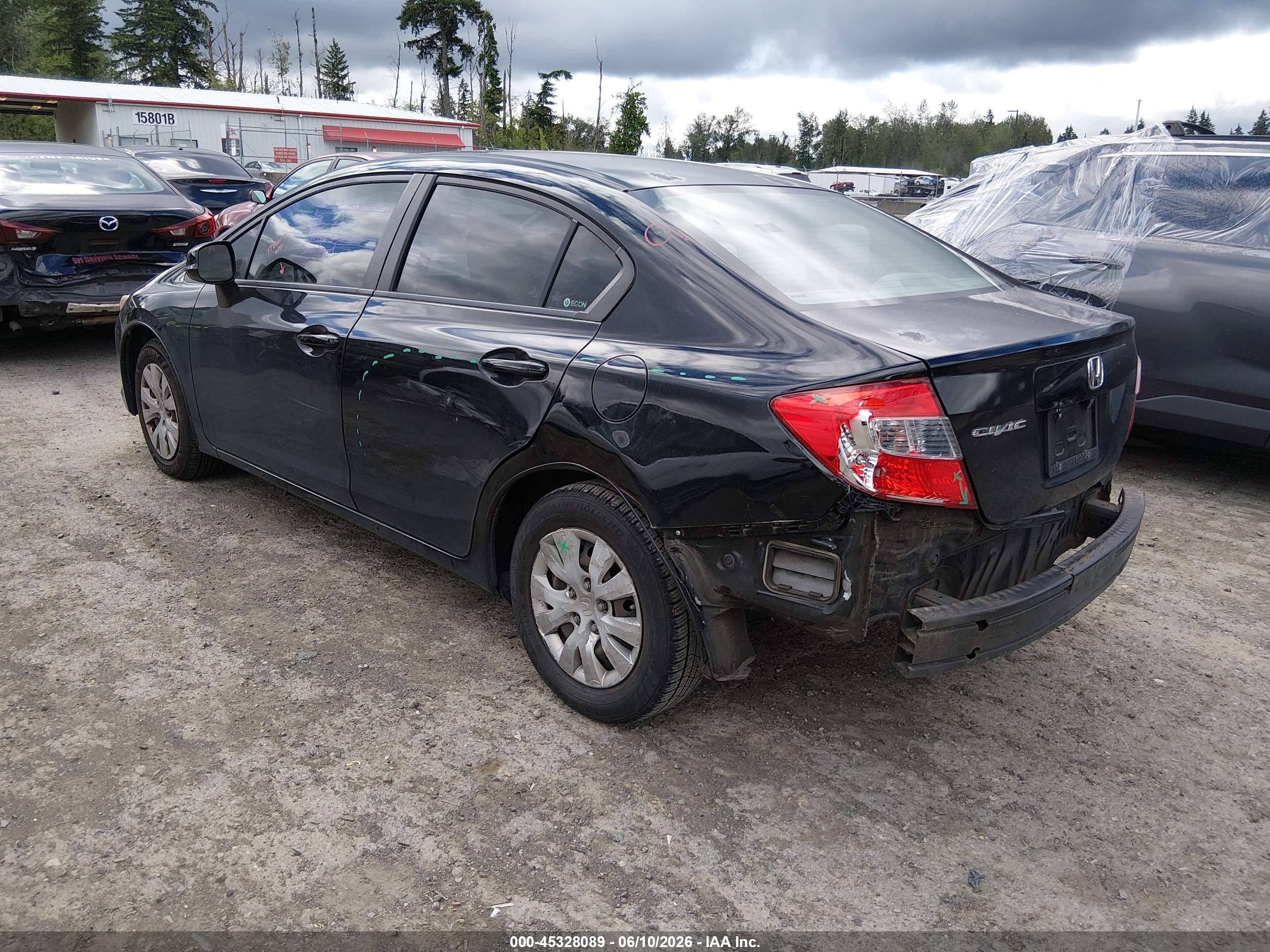 2012 Honda Civic Lx Black vin: 2HGFB2F5XCH604899
