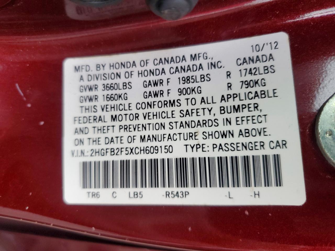 2012 Honda Civic Lx Maroon vin: 2HGFB2F5XCH609150