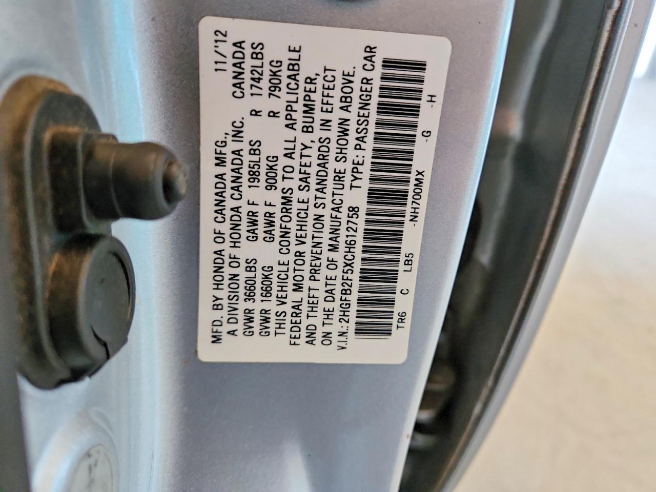 2012 Honda Civic Lx Серебряный vin: 2HGFB2F5XCH612758