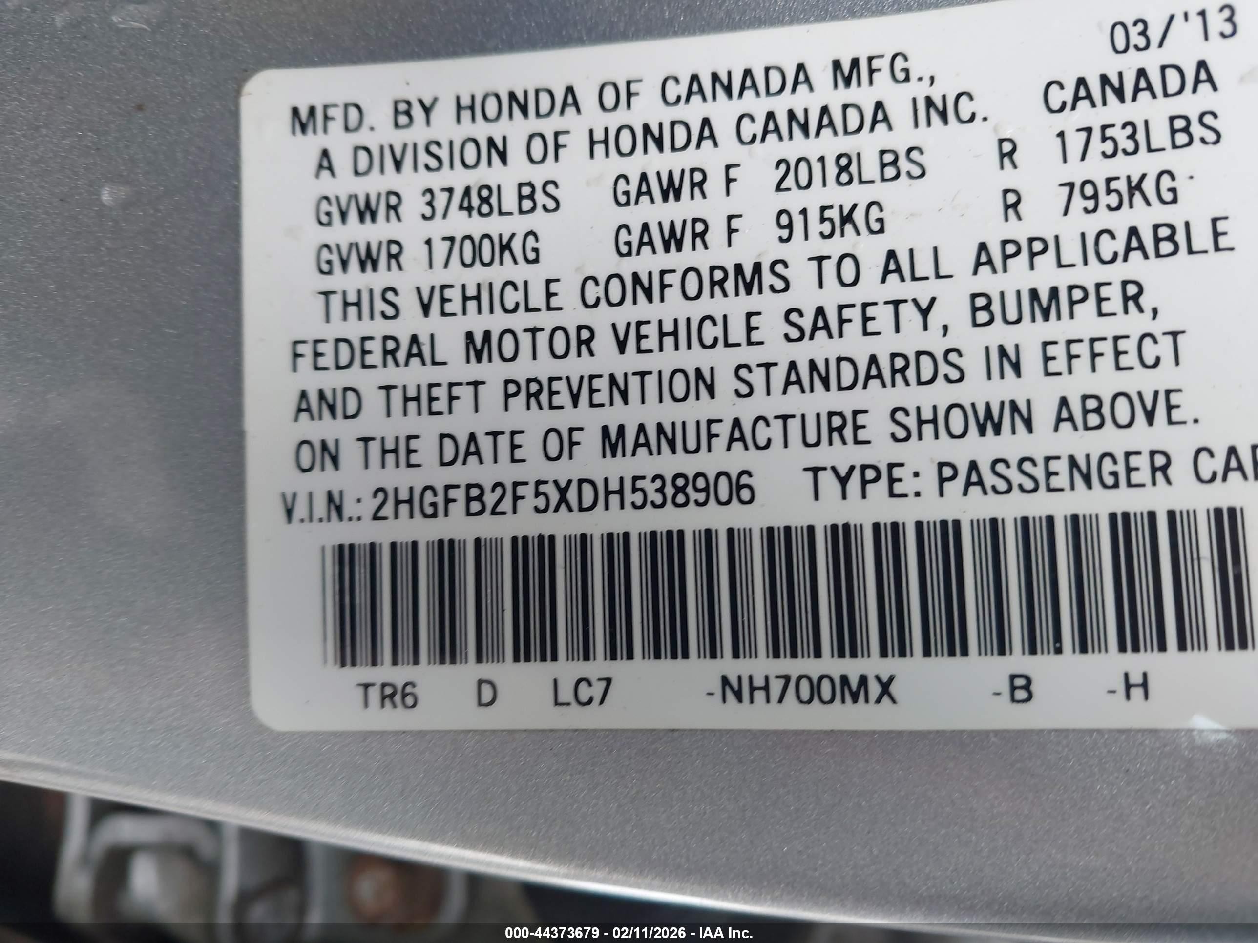 2013 Honda Civic Lx Silver vin: 2HGFB2F5XDH538906