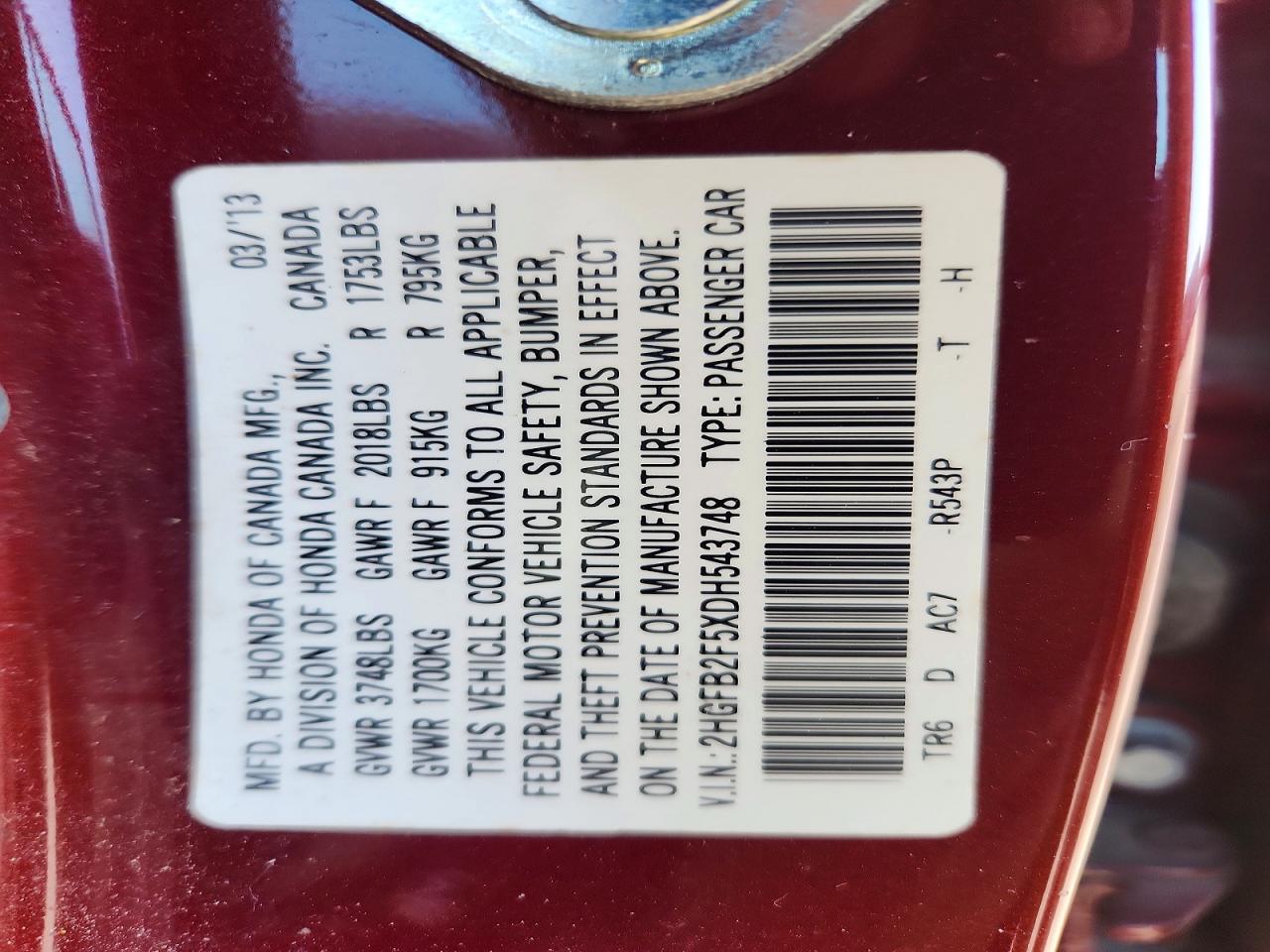 2013 Honda Civic Lx Burgundy vin: 2HGFB2F5XDH543748
