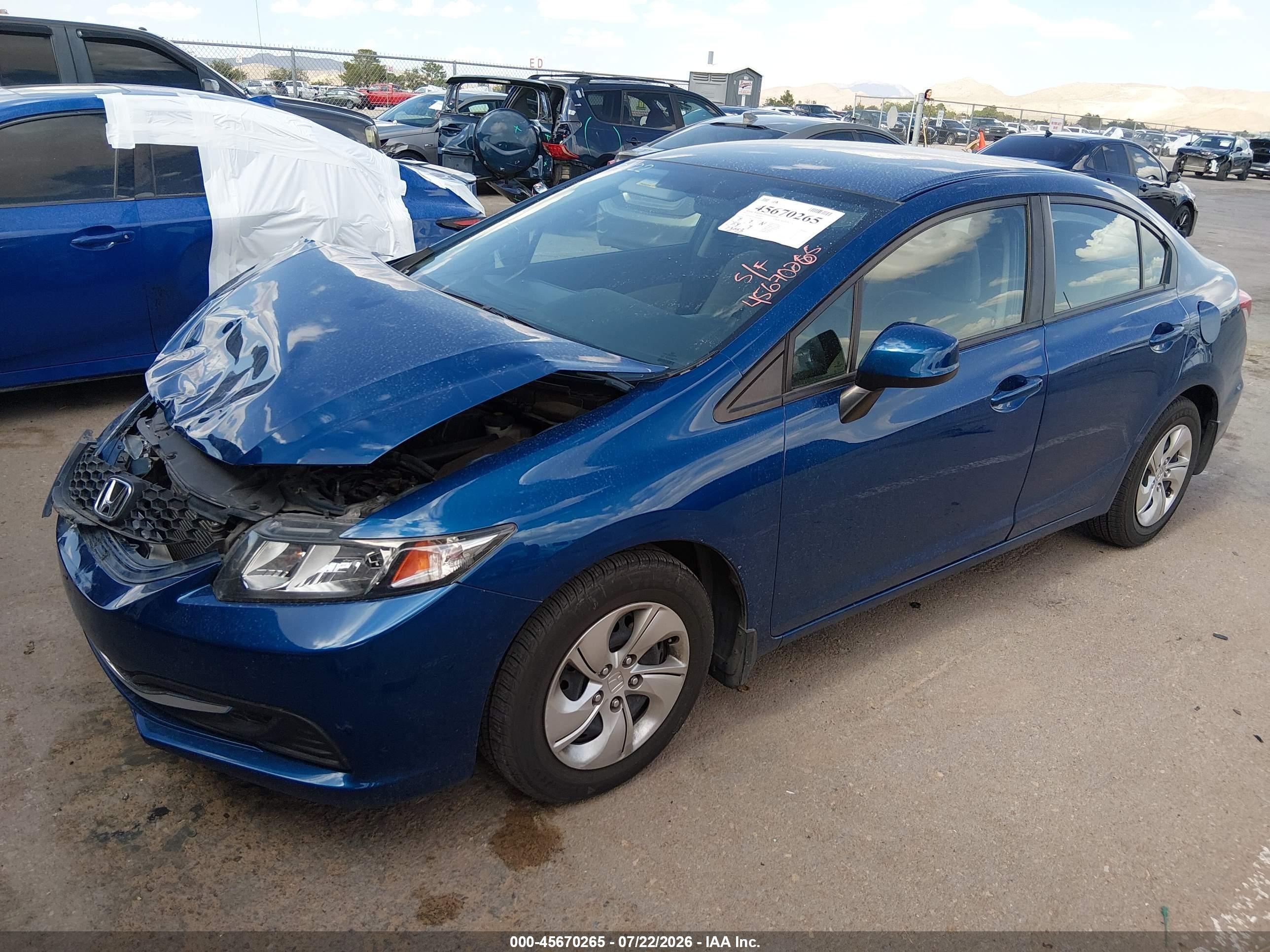 2013 Honda Civic Lx Синий vin: 2HGFB2F5XDH568830