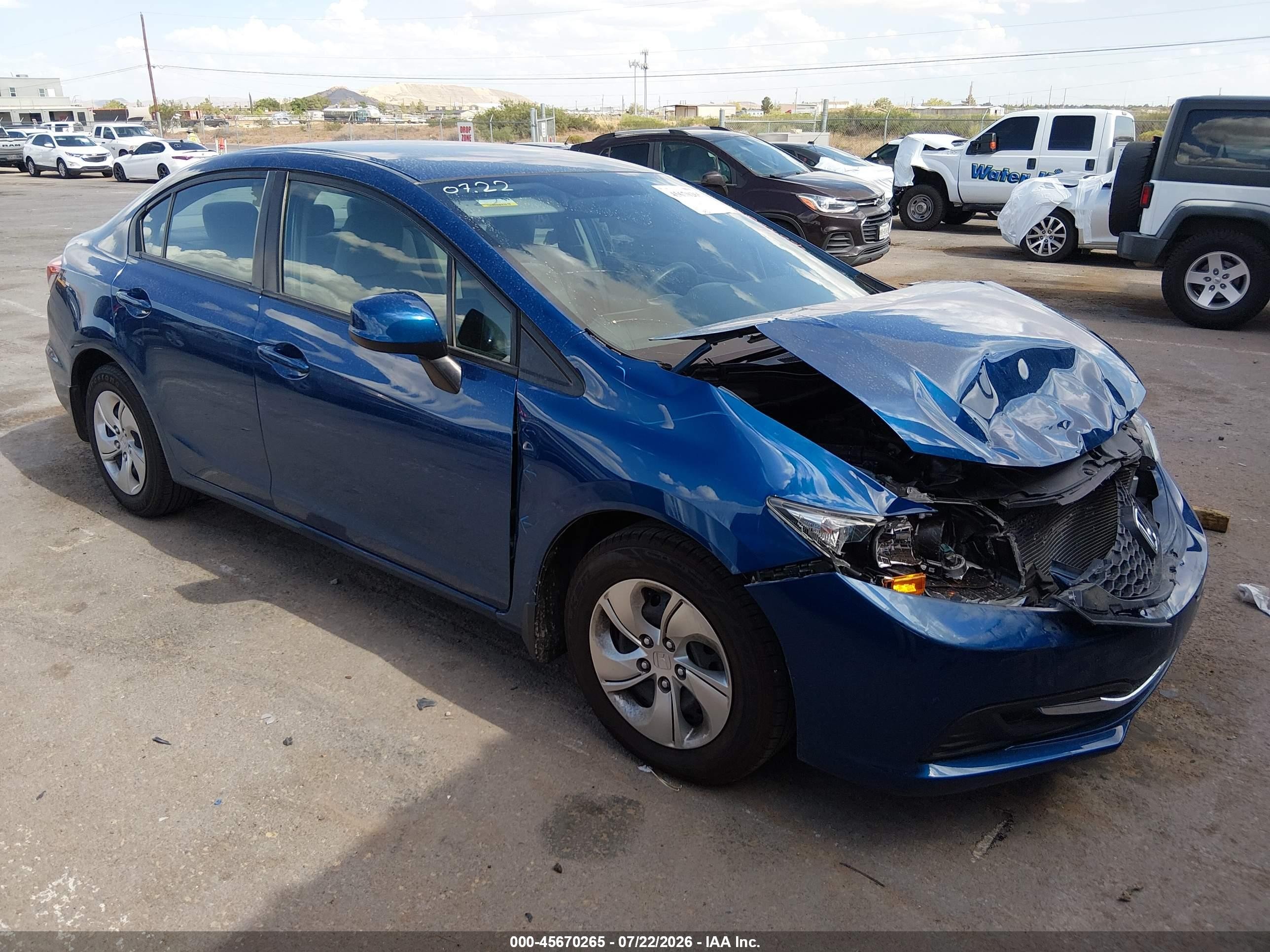 2013 Honda Civic Lx Синий vin: 2HGFB2F5XDH568830