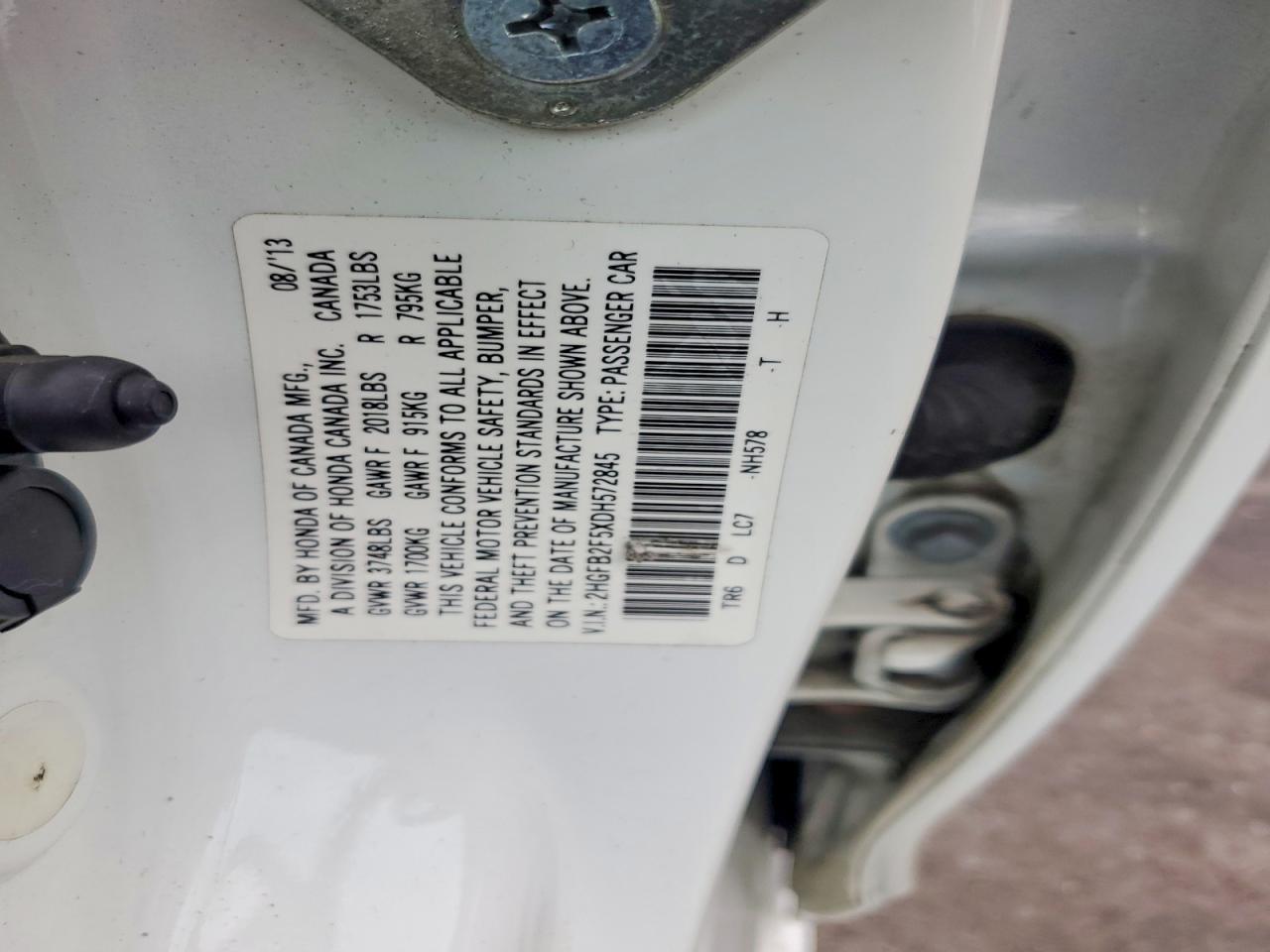 2013 Honda Civic Lx White vin: 2HGFB2F5XDH572845