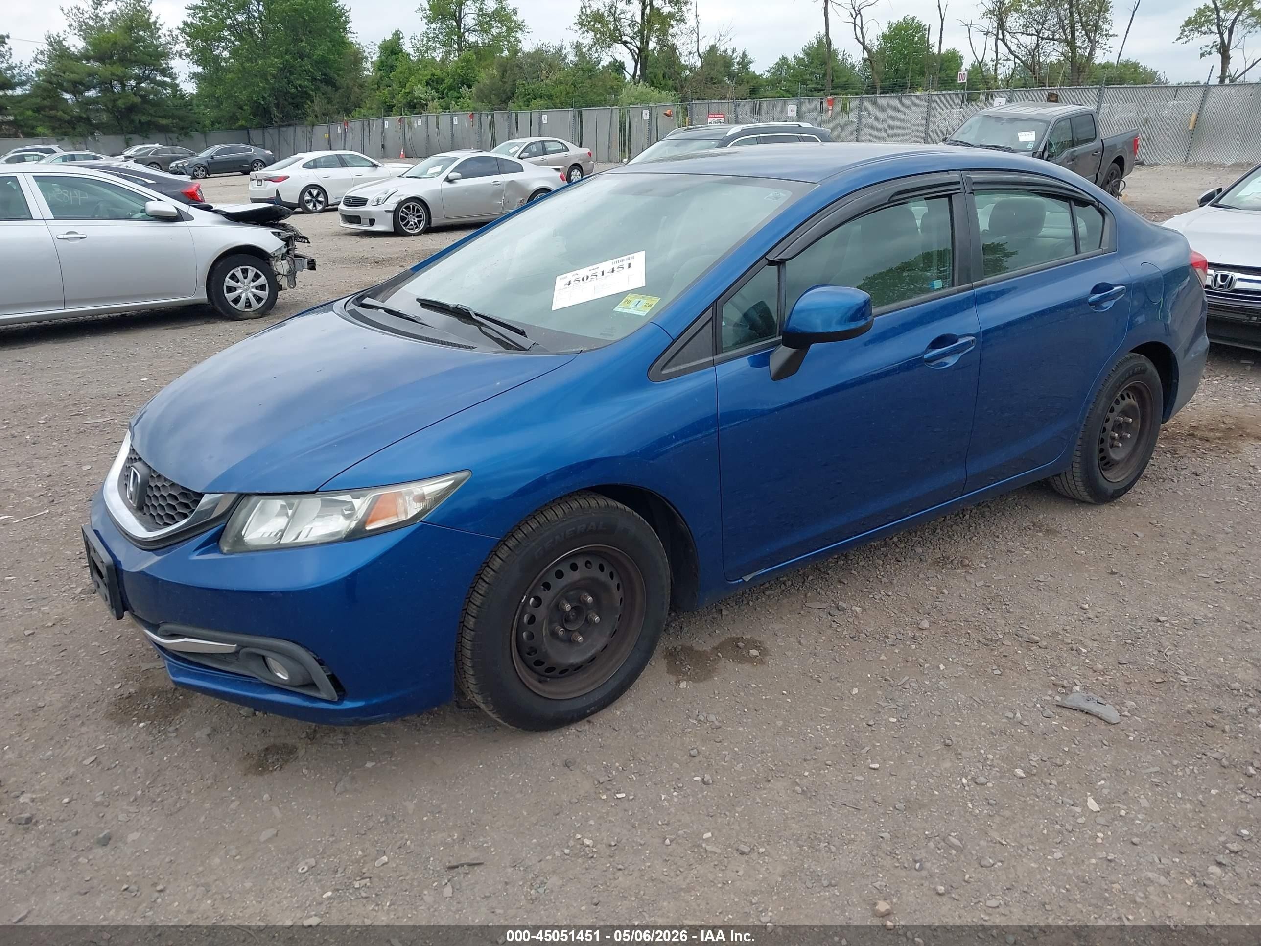 2013 Honda Civic Lx Blue vin: 2HGFB2F5XDH575079