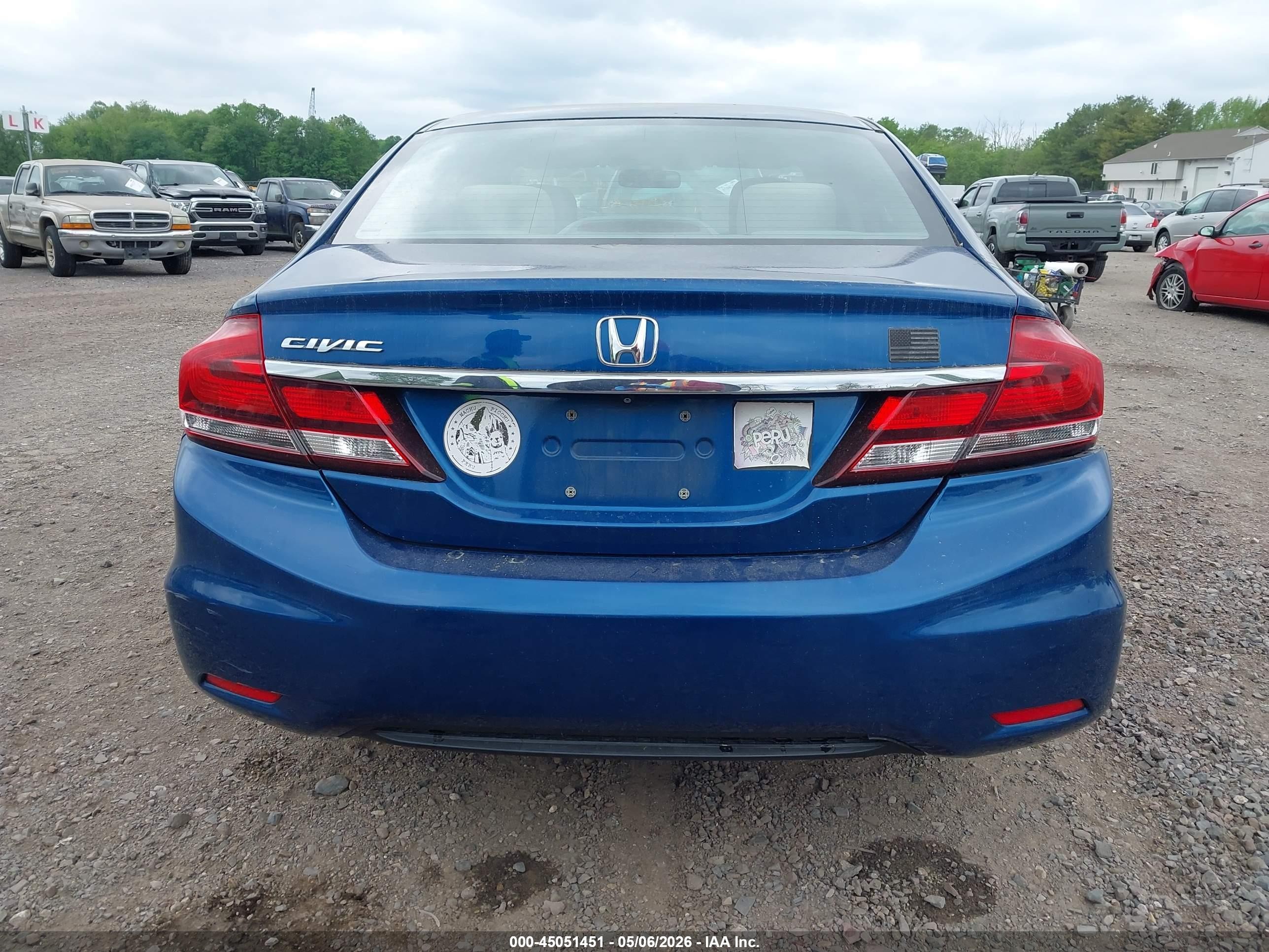 2013 Honda Civic Lx Blue vin: 2HGFB2F5XDH575079