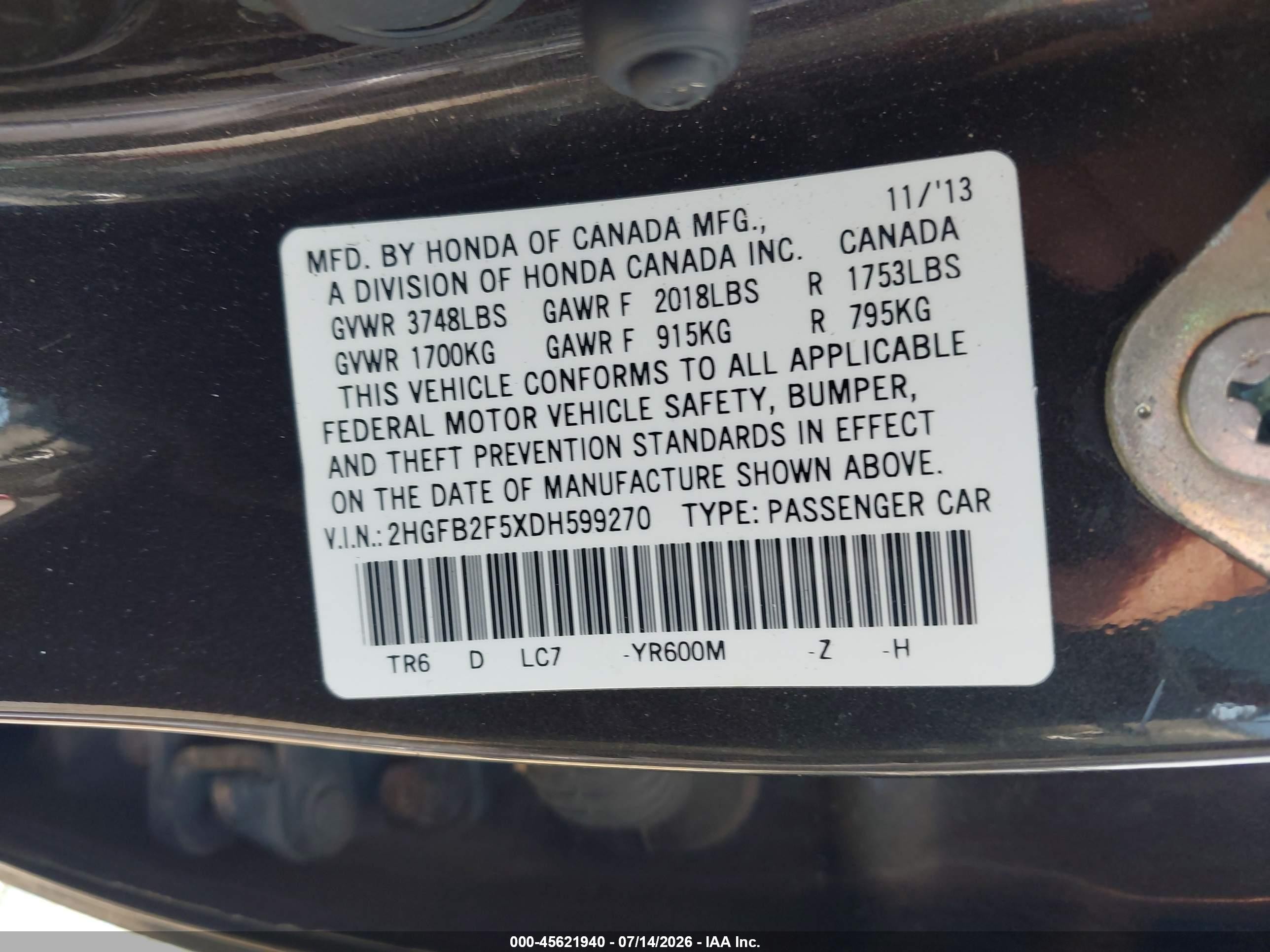 2013 Honda Civic Lx Black vin: 2HGFB2F5XDH599270
