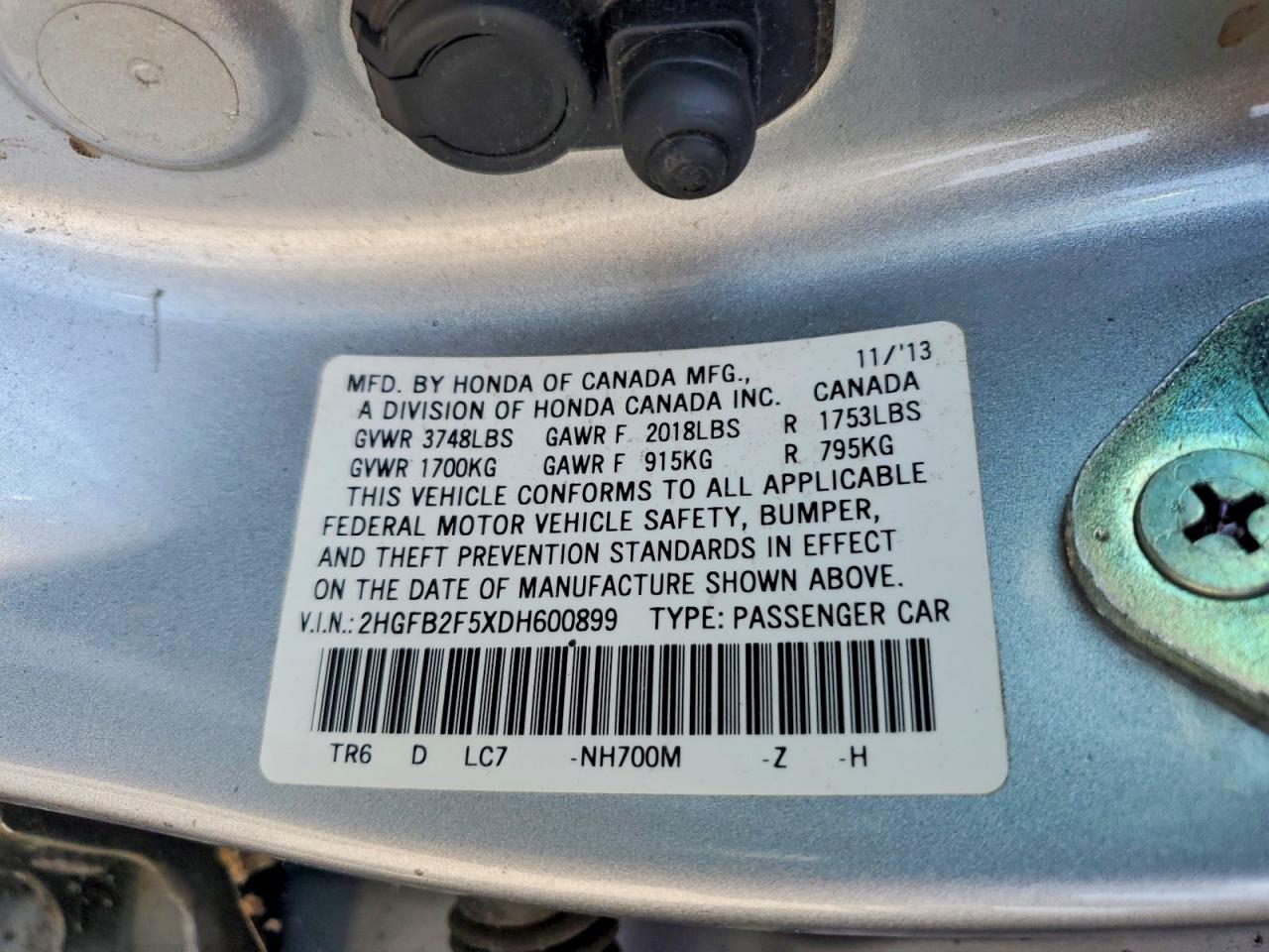 2013 Honda Civic Lx Silver vin: 2HGFB2F5XDH600899