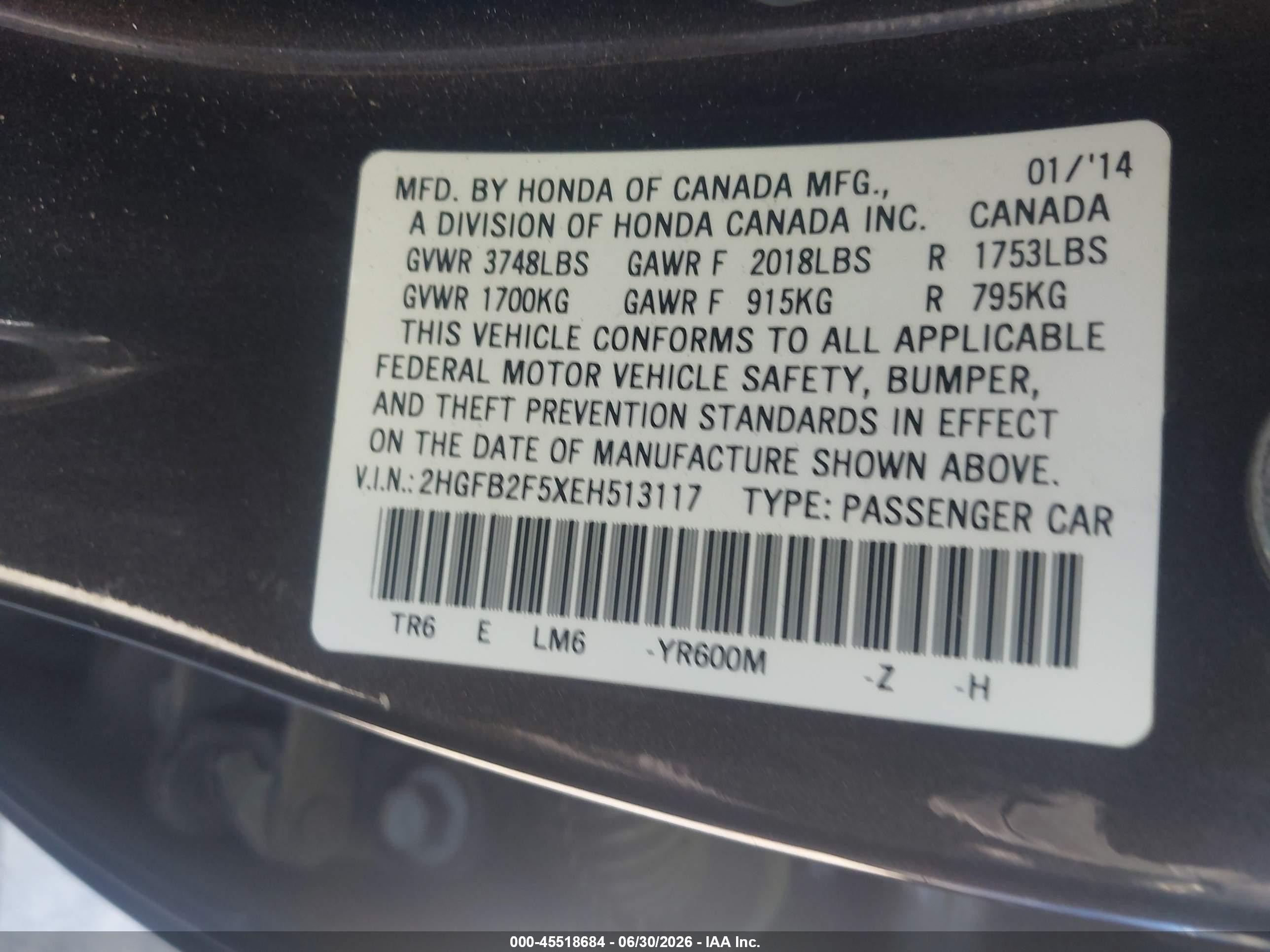 2014 Honda Civic Lx Black vin: 2HGFB2F5XEH513117