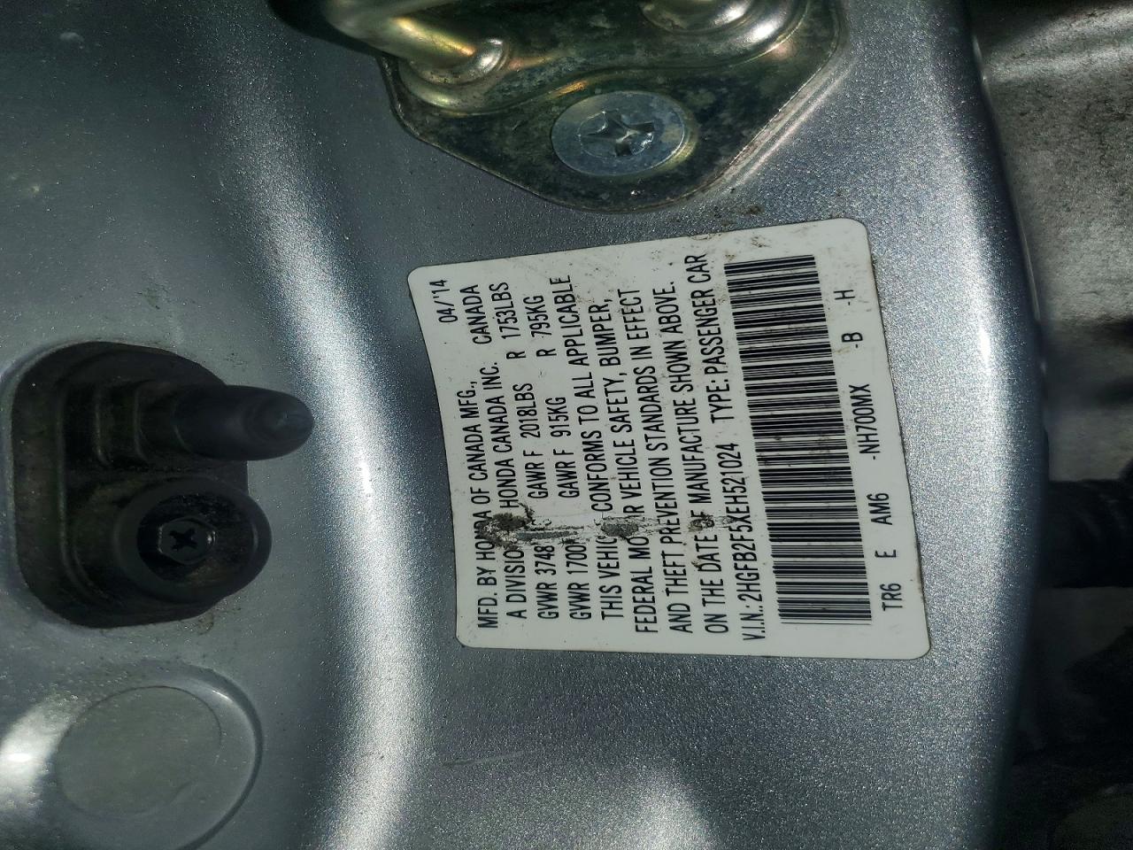 2014 Honda Civic Lx Silver vin: 2HGFB2F5XEH521024