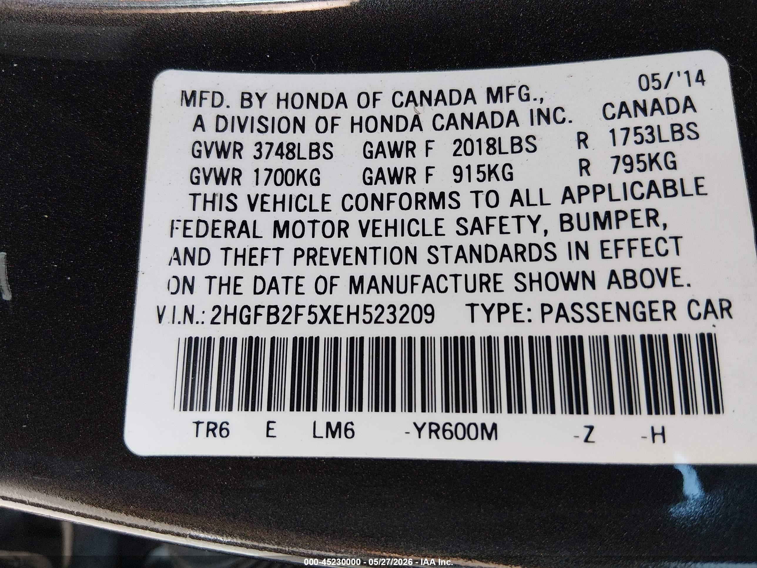 2014 Honda Civic Lx Brown vin: 2HGFB2F5XEH523209