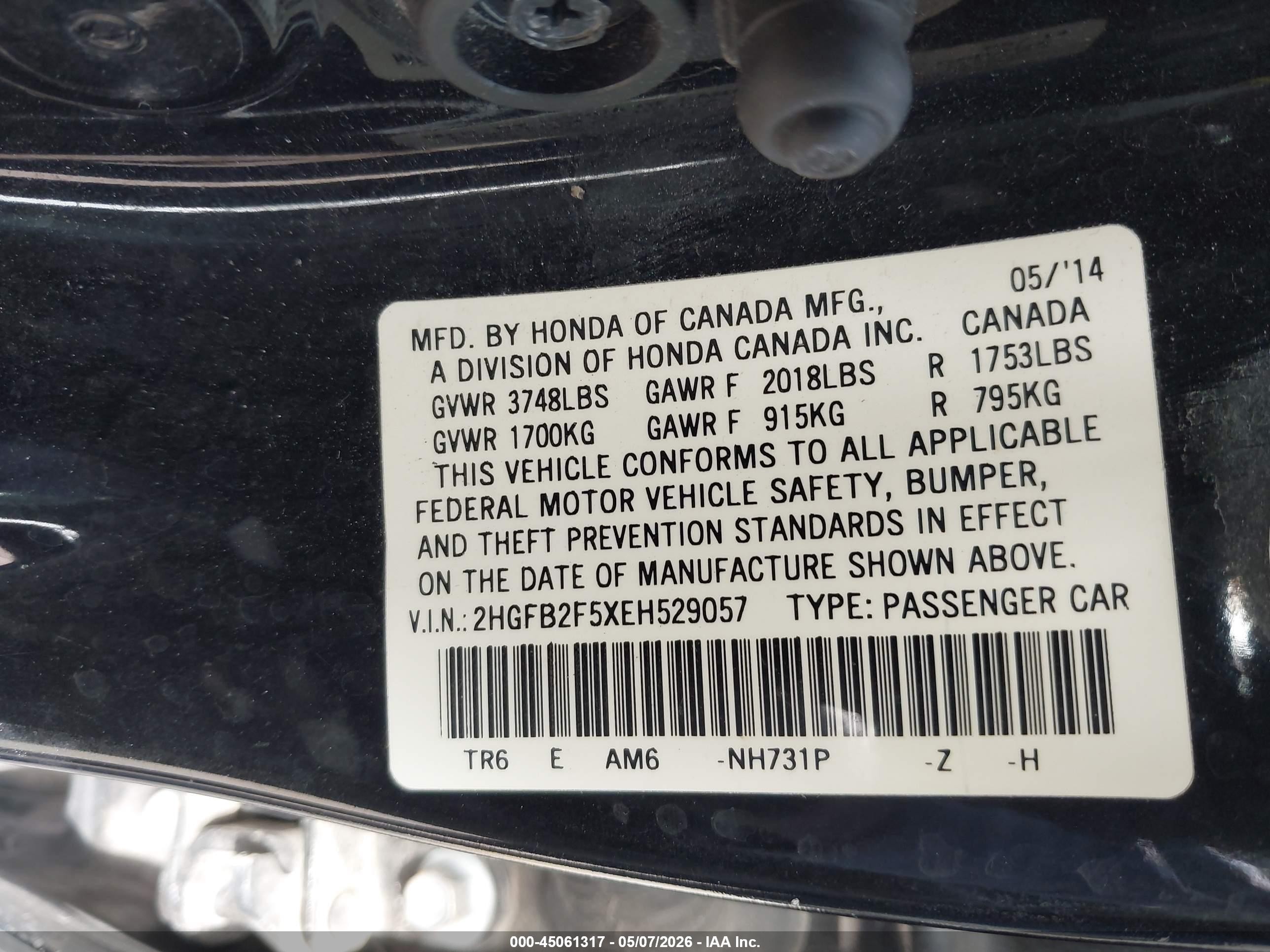 2014 Honda Civic Lx Черный vin: 2HGFB2F5XEH529057