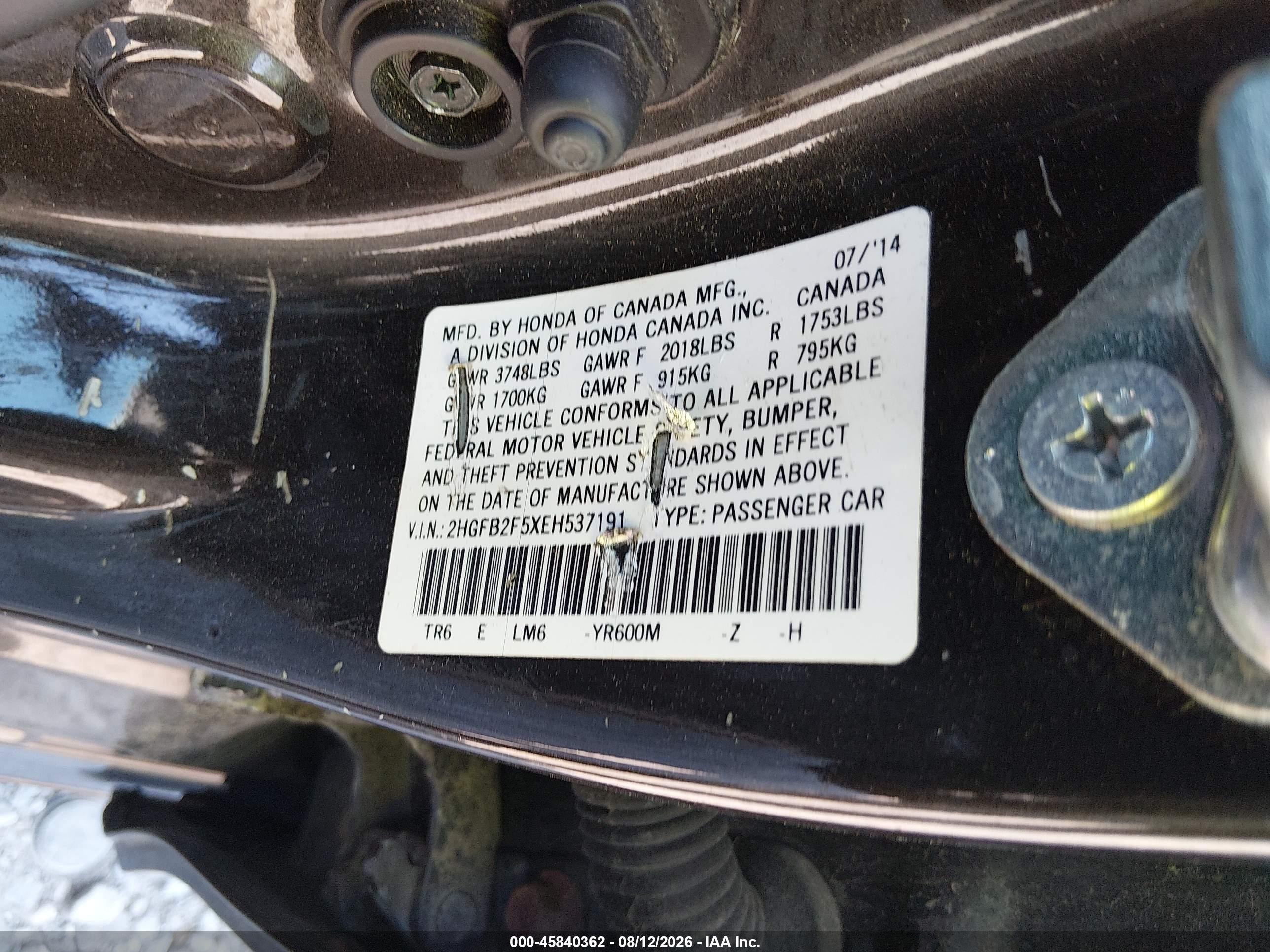2014 Honda Civic Lx Gray vin: 2HGFB2F5XEH537191