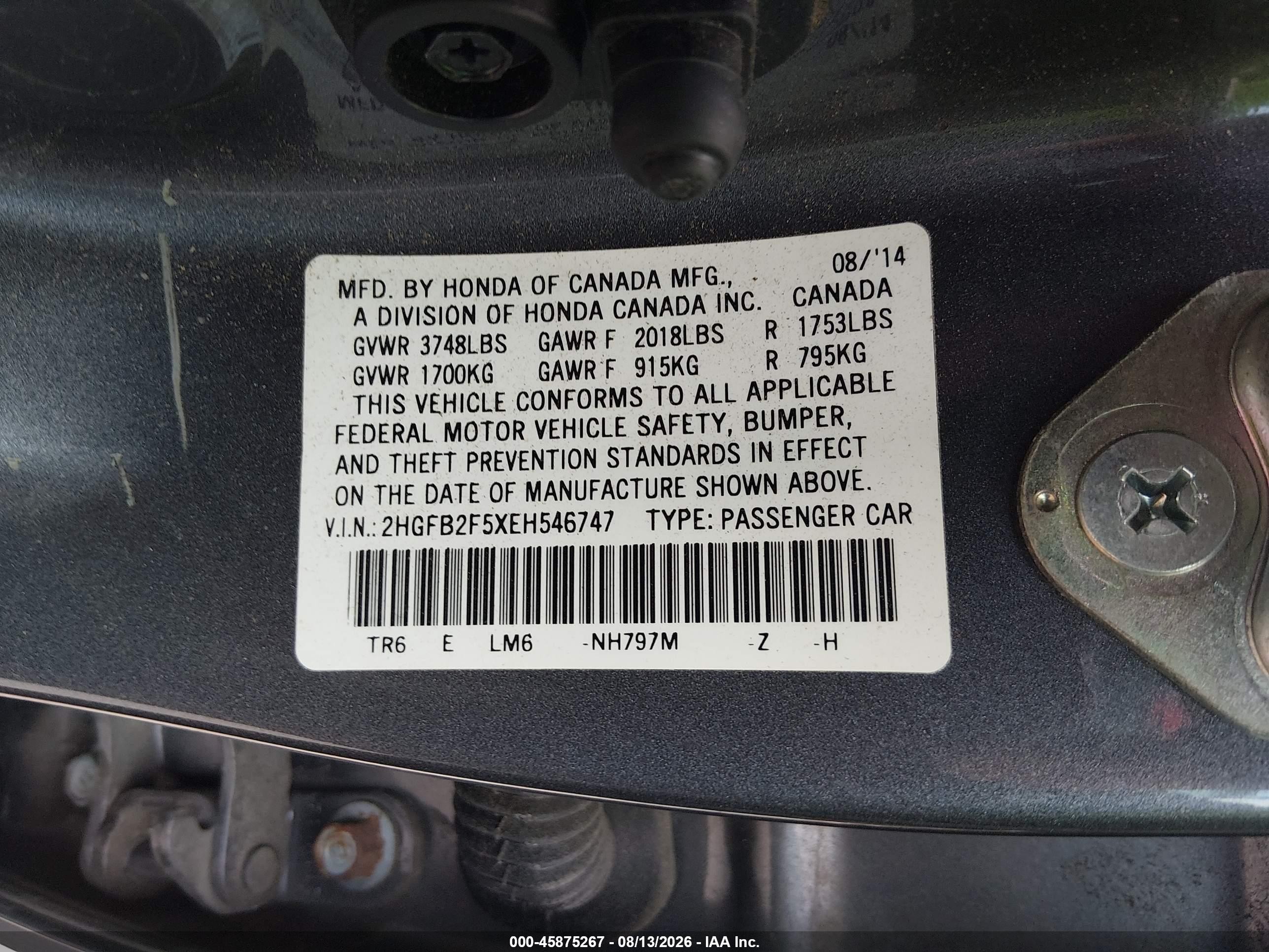 2014 Honda Civic Lx Серый vin: 2HGFB2F5XEH546747