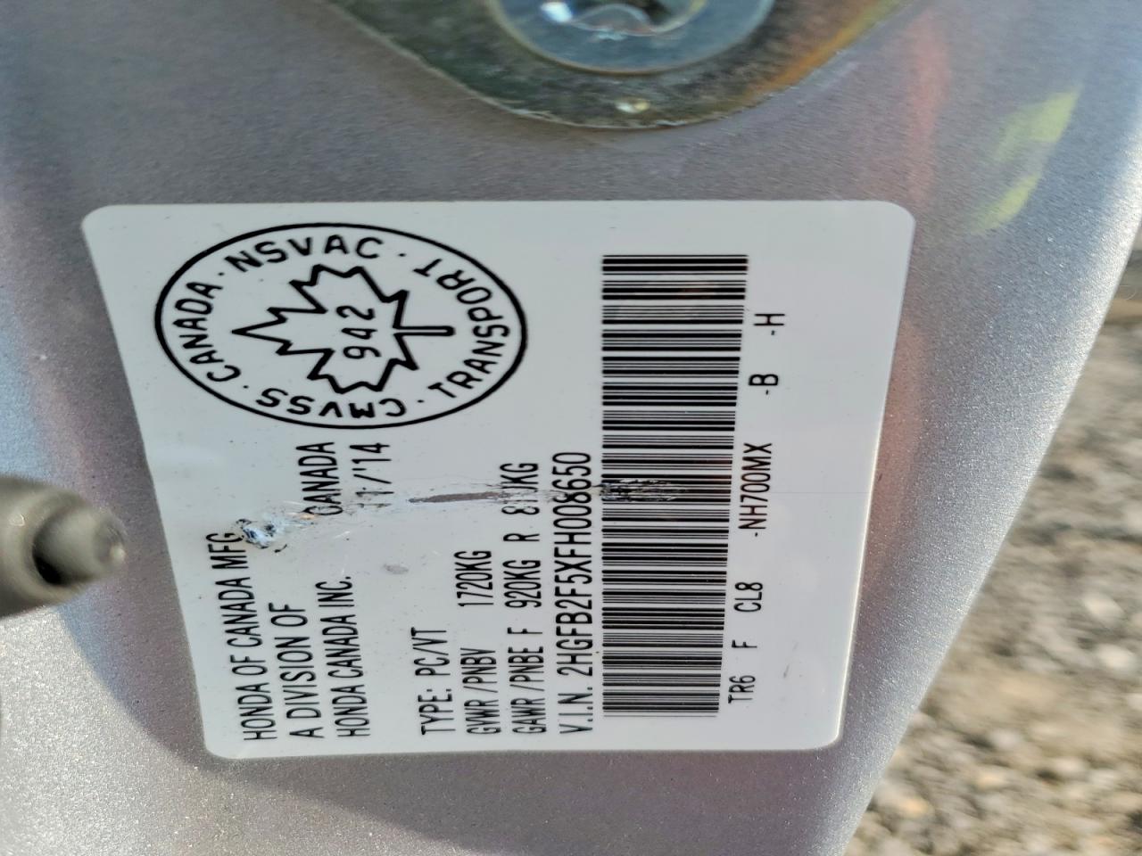 2015 Honda Civic Lx Silver vin: 2HGFB2F5XFH008650
