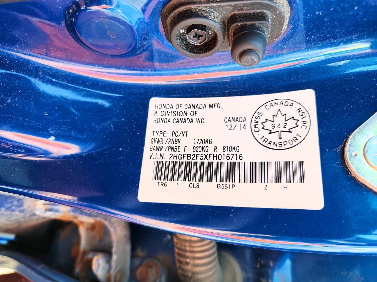 2015 Honda Civic Lx Blue vin: 2HGFB2F5XFH016716