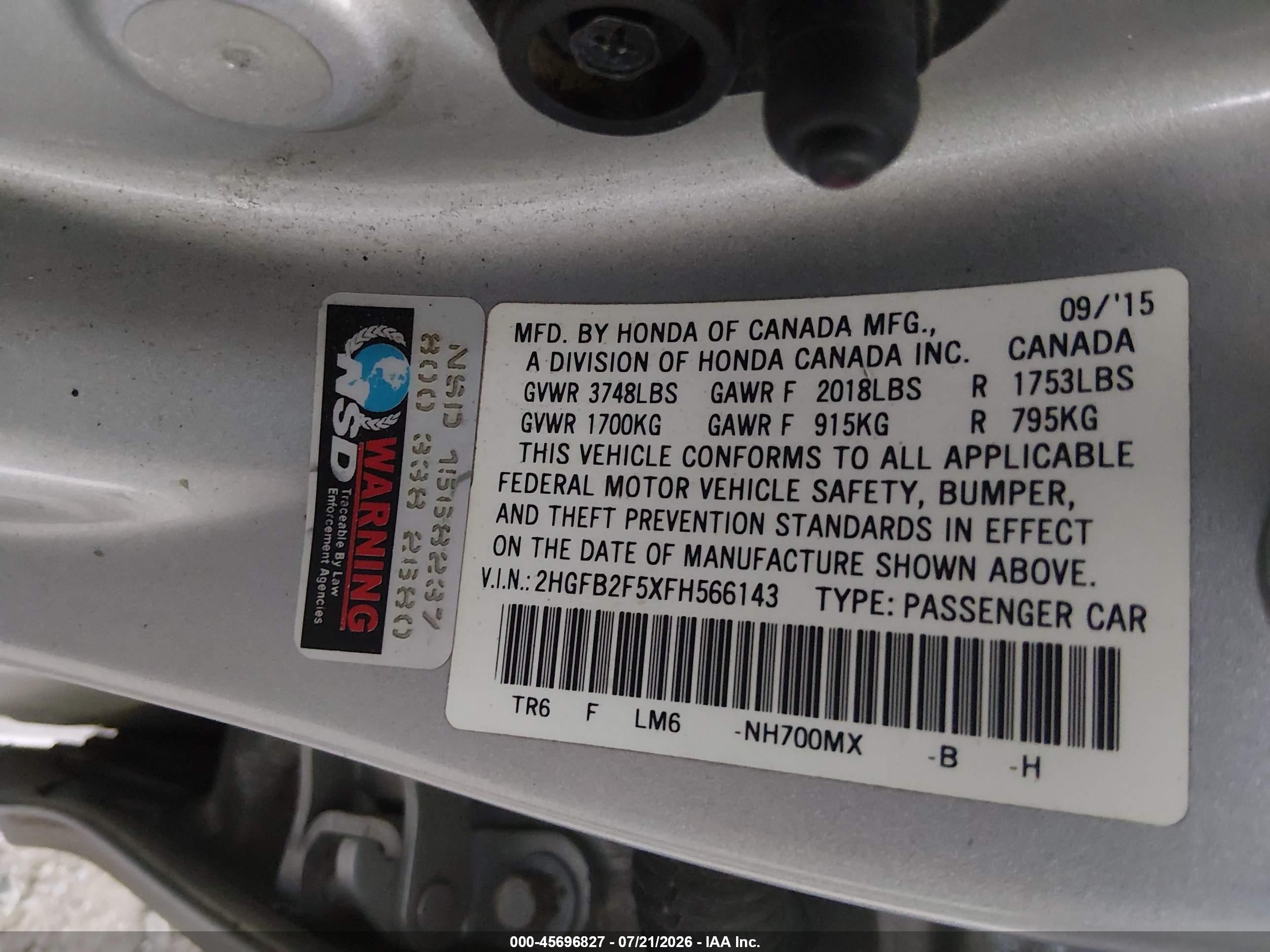 2015 Honda Civic Lx Silver vin: 2HGFB2F5XFH566143