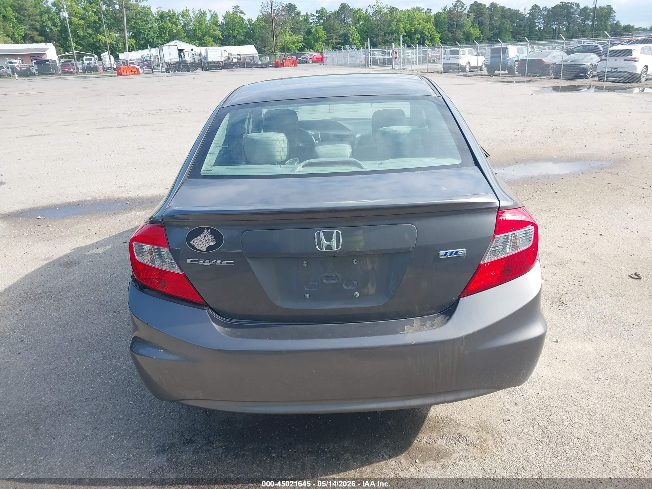 2012 Honda Civic Hf Gray vin: 2HGFB2F62CH518513